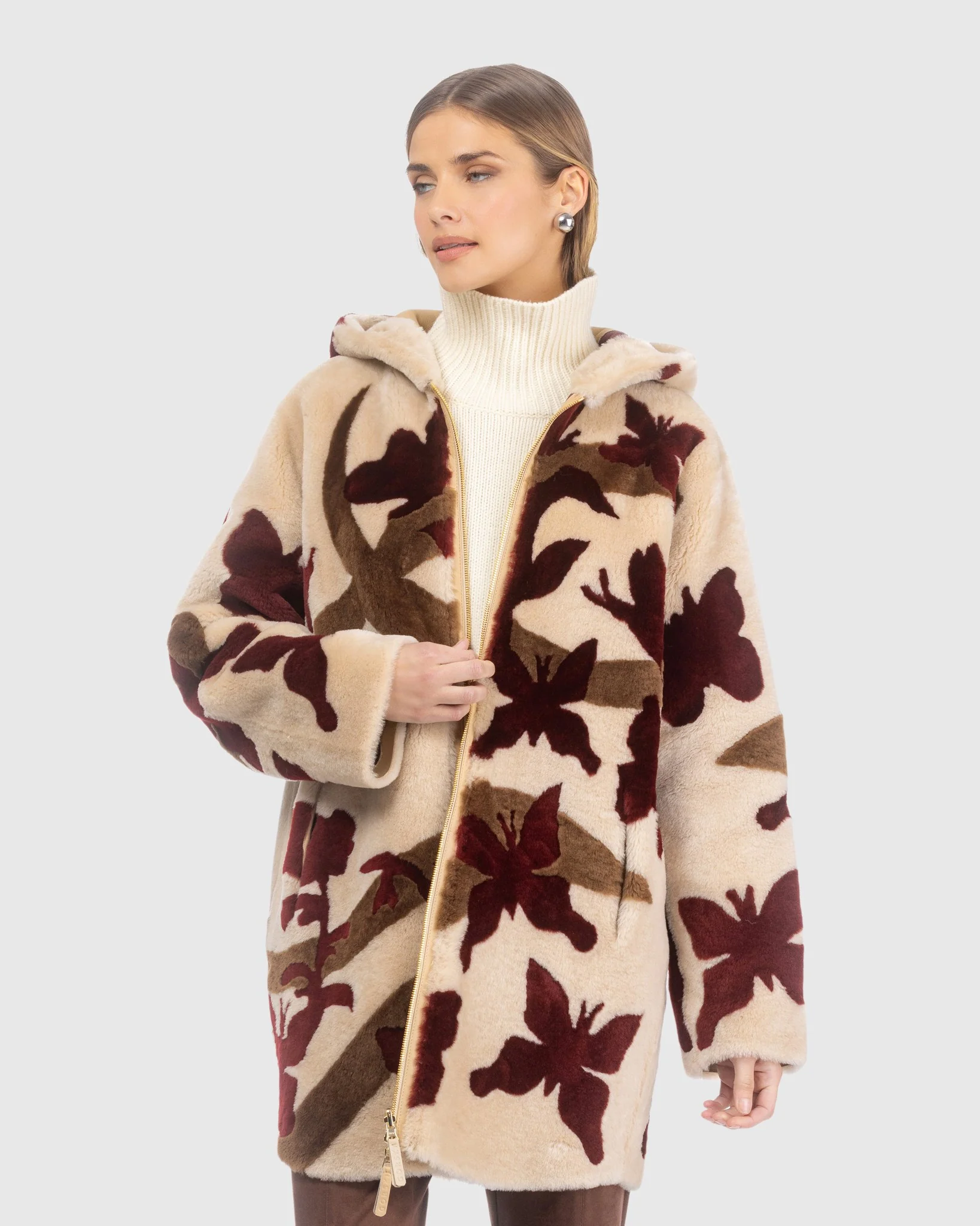 Reversible Shearling Lamb Parka With Butterfly Intarsia - Image 4