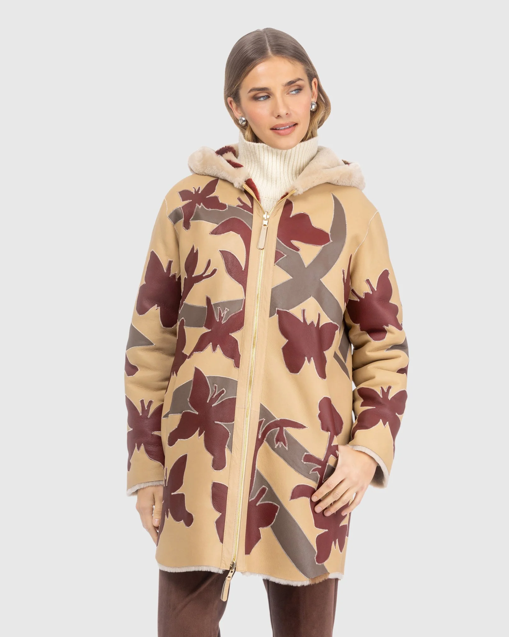 Reversible Shearling Lamb Parka With Butterfly Intarsia - Image 5