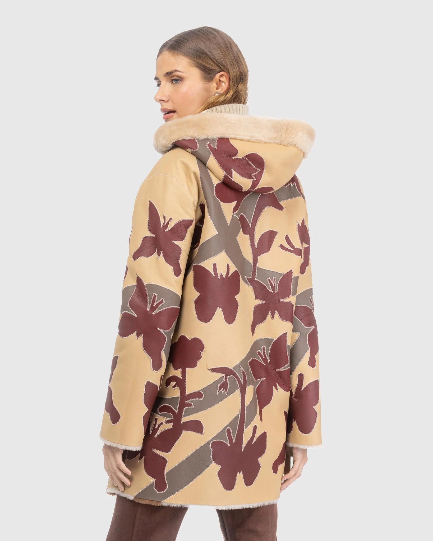 Reversible Shearling Lamb Parka With Butterfly Intarsia - Image 6