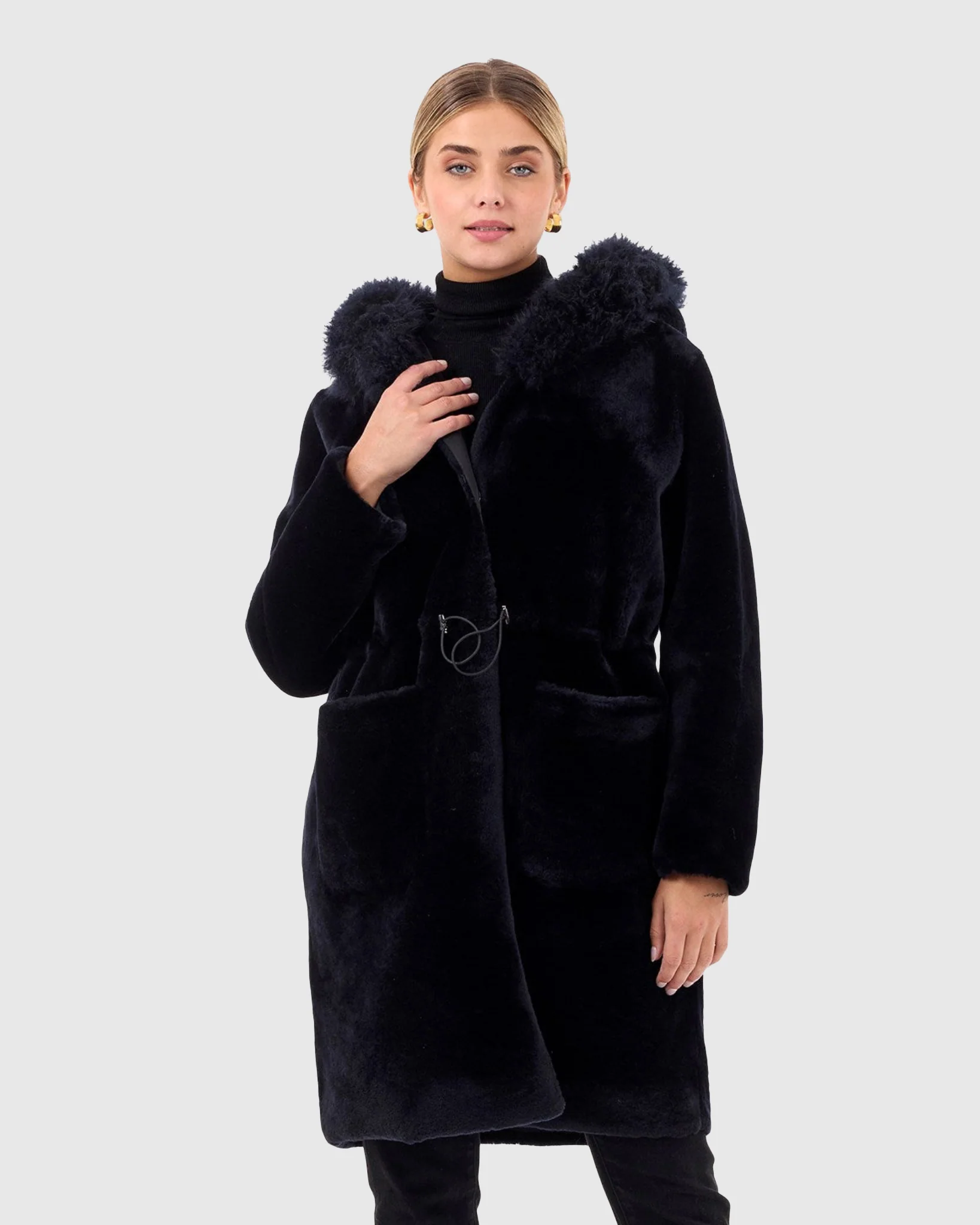 REVERSIBLE SHEARLING LAMB PARKA WITH CASHMERE GOAT HOOD TRIM