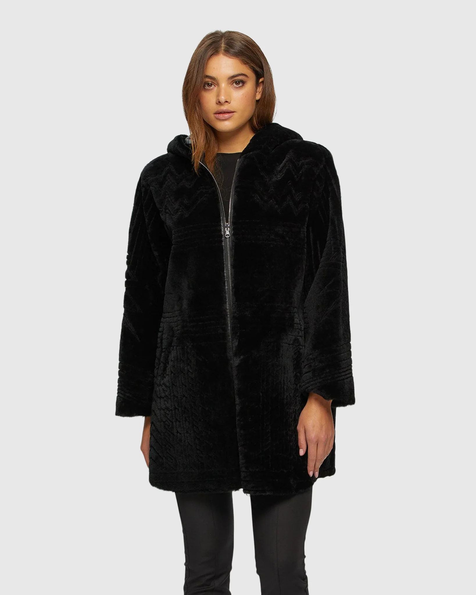 REVERSIBLE SHEARLING LAMB PARKA WITH GROOVED PATTERN