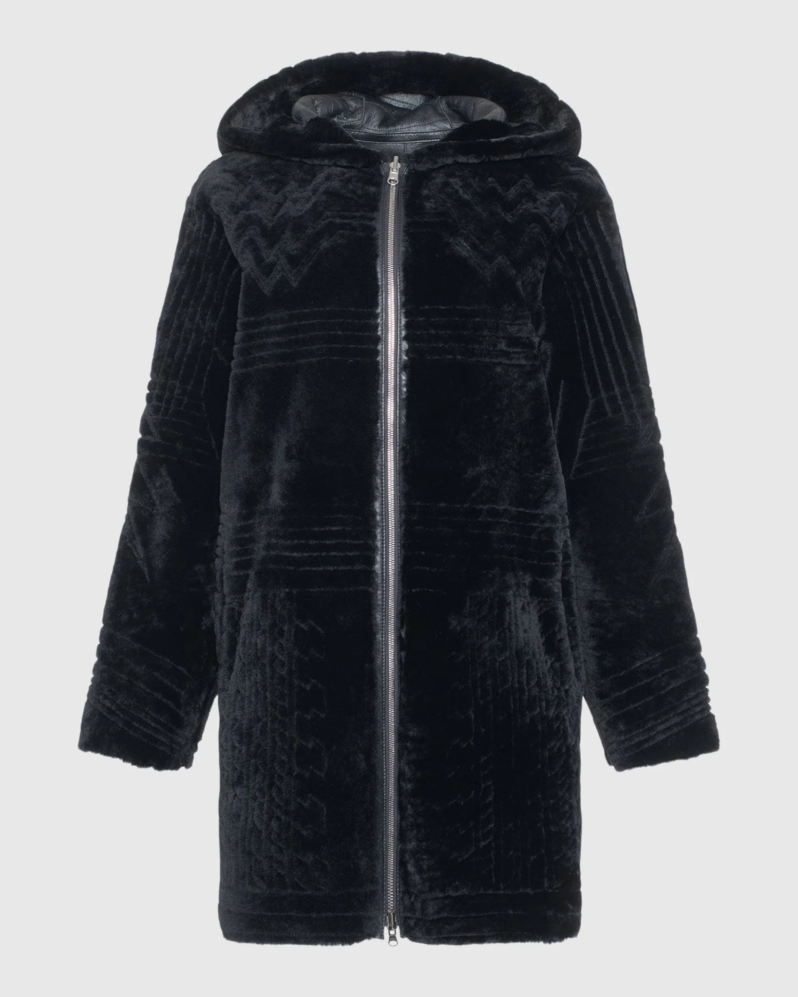 REVERSIBLE SHEARLING LAMB PARKA WITH GROOVED PATTERN - Image 5
