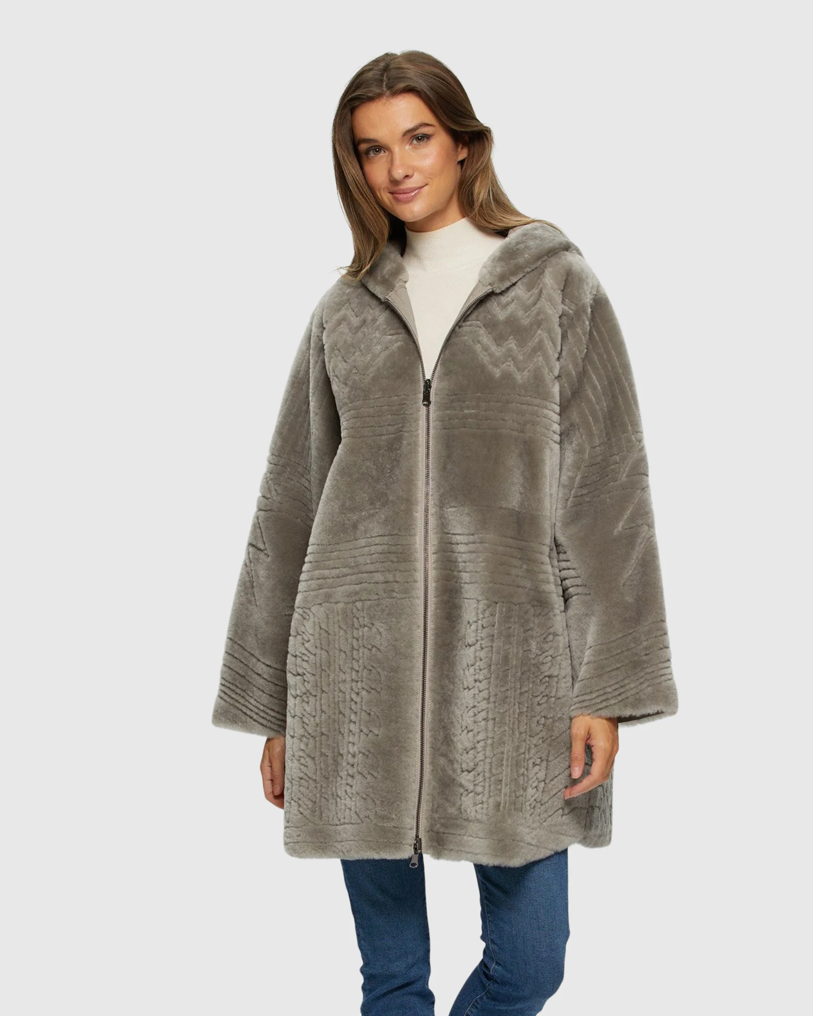 REVERSIBLE SHEARLING LAMB PARKA WITH GROOVED PATTERN - Image 6
