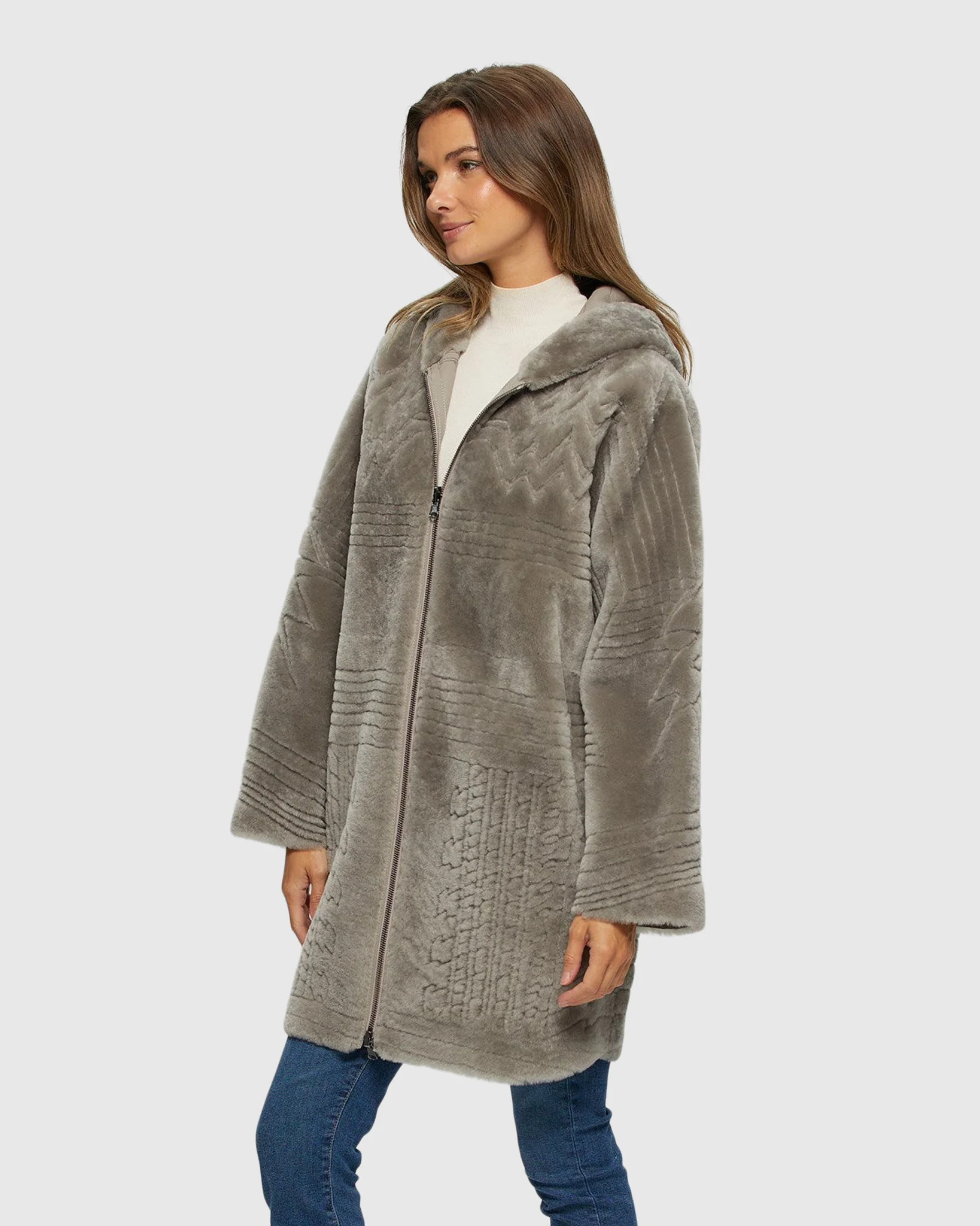 REVERSIBLE SHEARLING LAMB PARKA WITH GROOVED PATTERN - Image 7