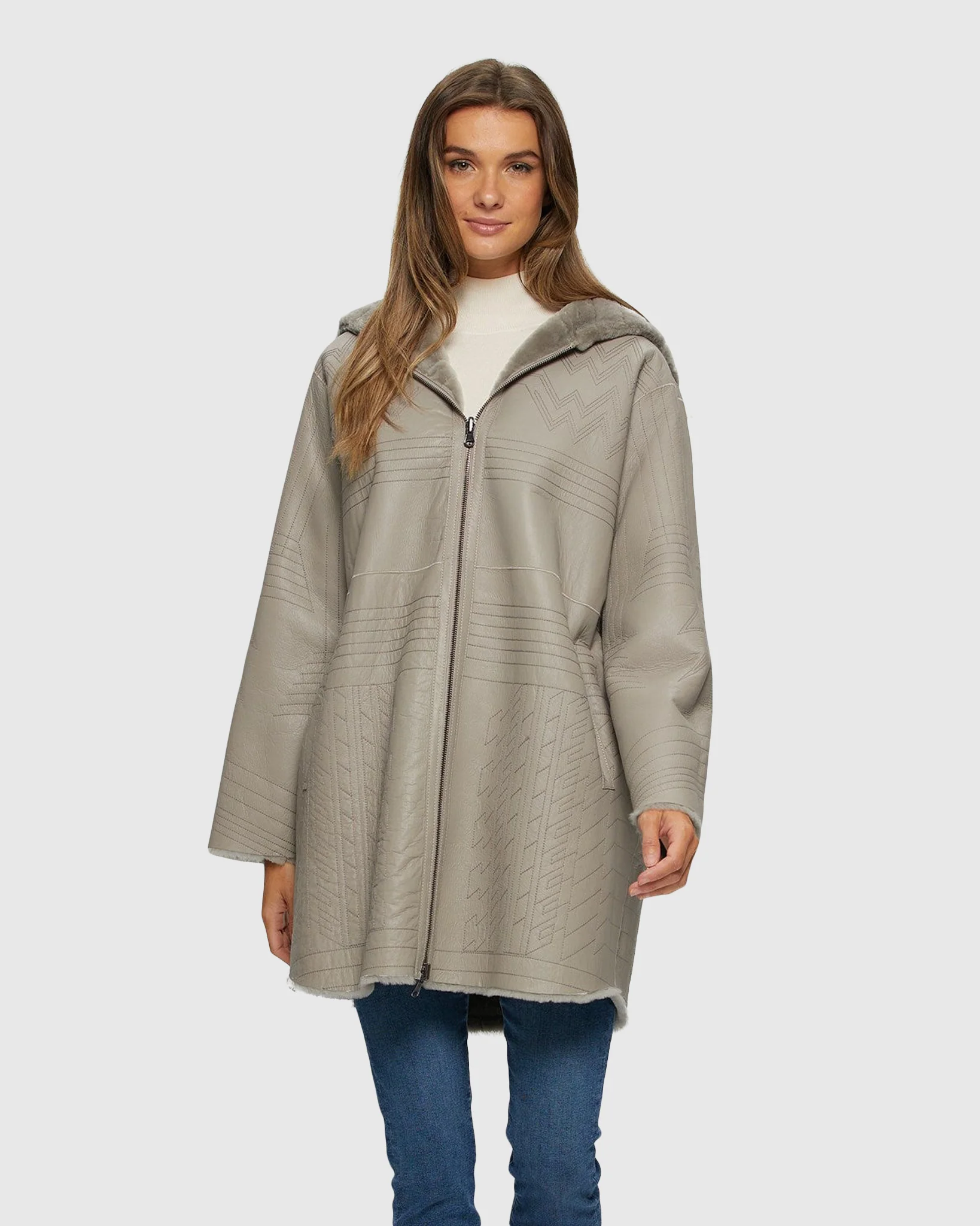 REVERSIBLE SHEARLING LAMB PARKA WITH GROOVED PATTERN - Image 9