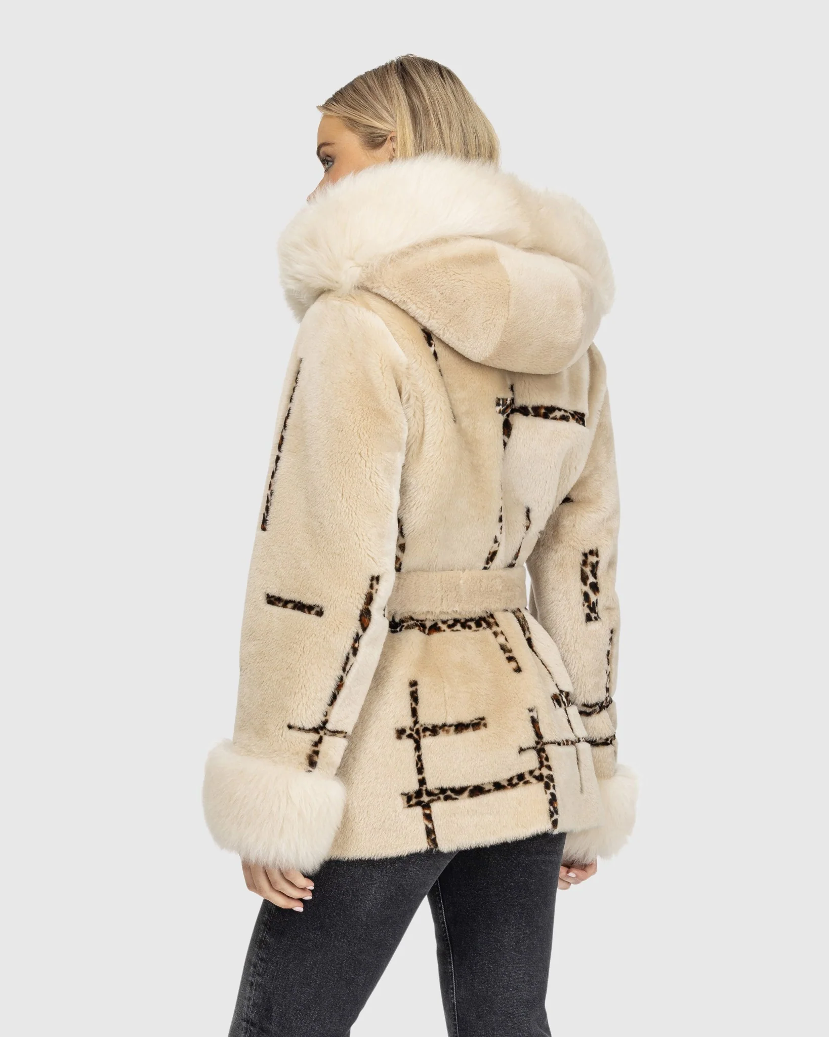 Reversible Shearling Lamb Jacket With Merinillo Shearling Lamb Hood Trim & Cuffs, Belt, Hood - Image 4