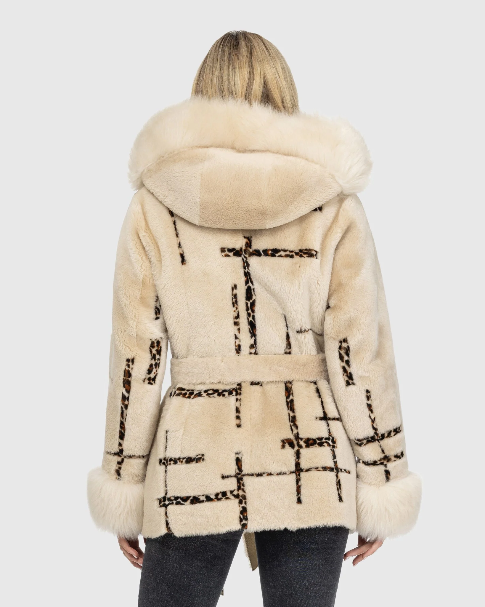 Reversible Shearling Lamb Jacket With Merinillo Shearling Lamb Hood Trim & Cuffs, Belt, Hood - Image 5