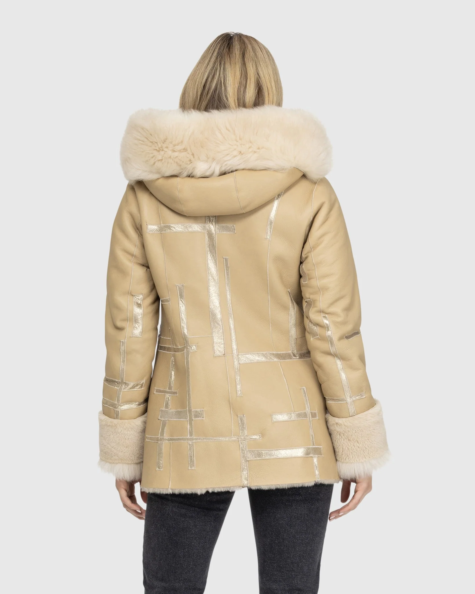 Reversible Shearling Lamb Jacket With Merinillo Shearling Lamb Hood Trim & Cuffs, Belt, Hood - Image 9
