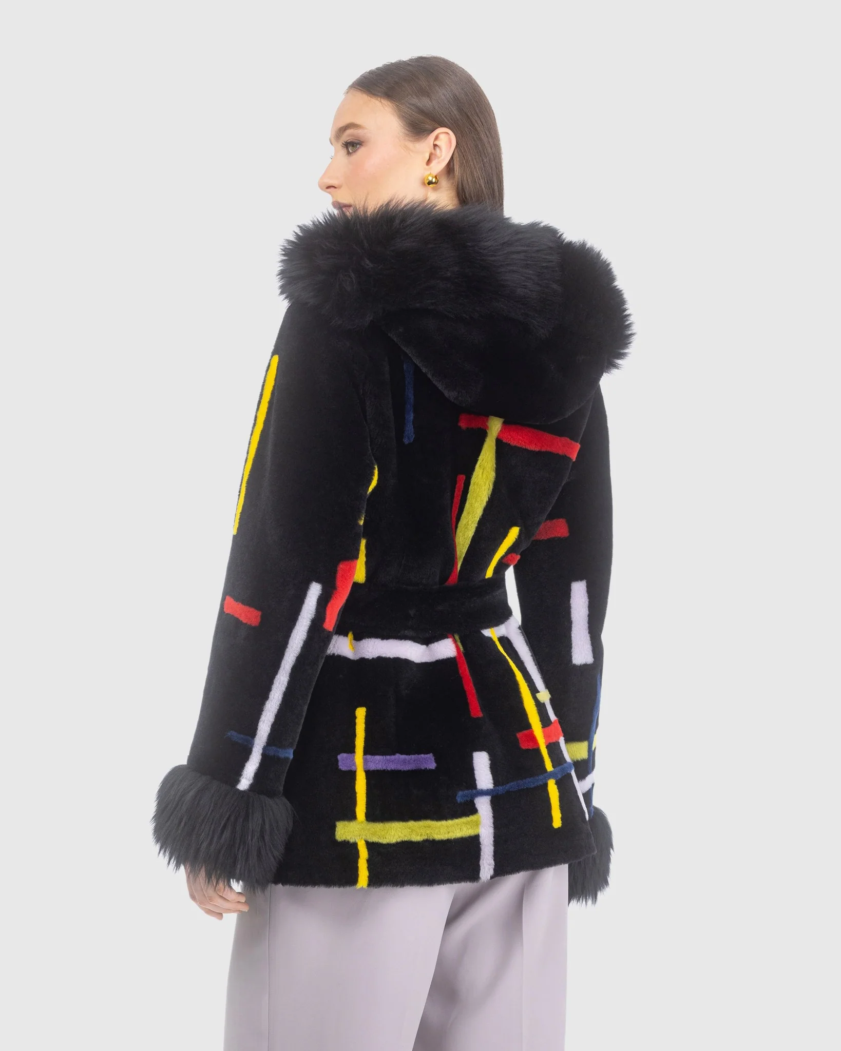 Reversible Shearling Lamb Jacket With Merinillo Shearling Lamb Hood Trim & Cuffs, Belt - Image 3