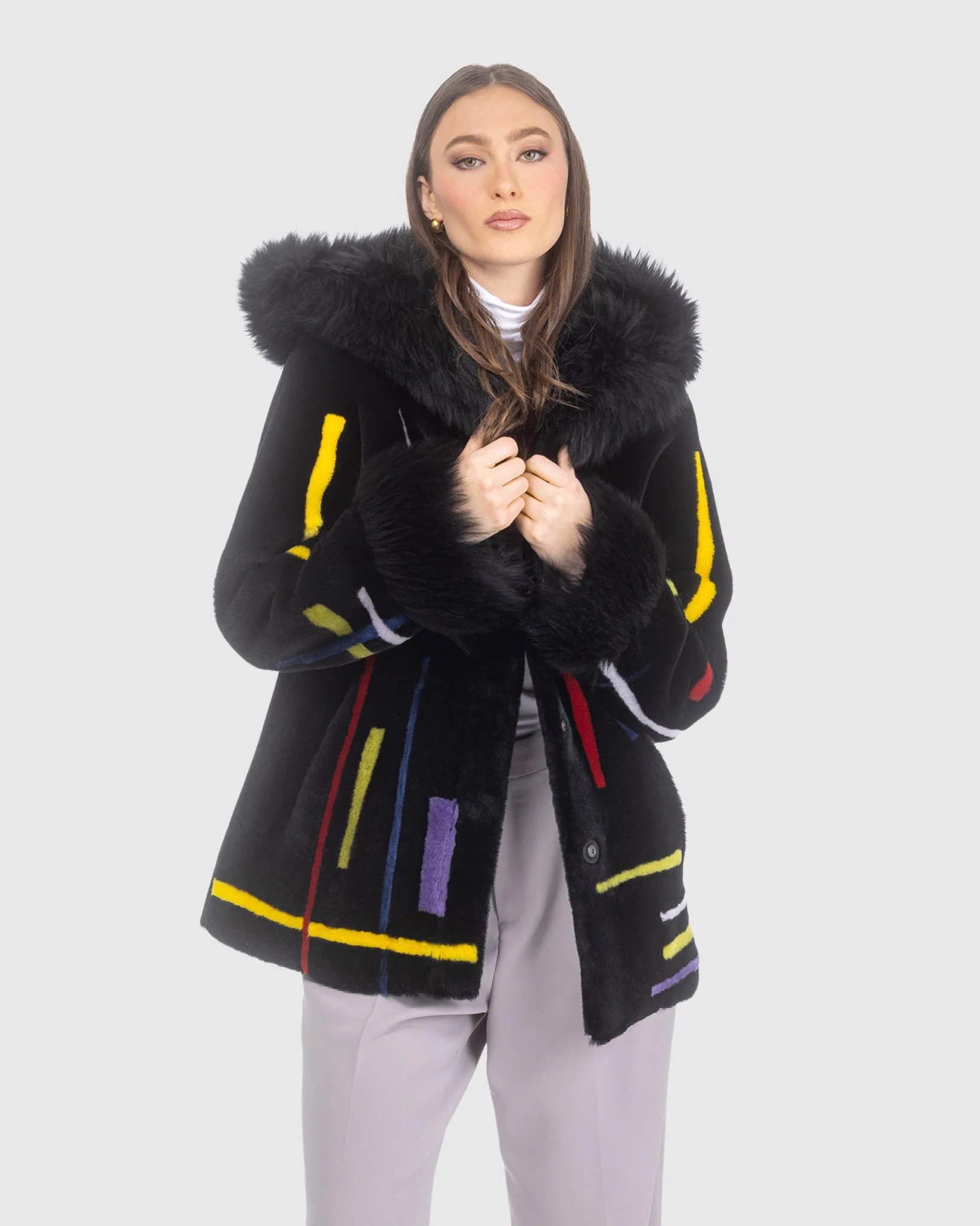 Reversible Shearling Lamb Jacket With Merinillo Shearling Lamb Hood Trim & Cuffs, Belt - Image 5