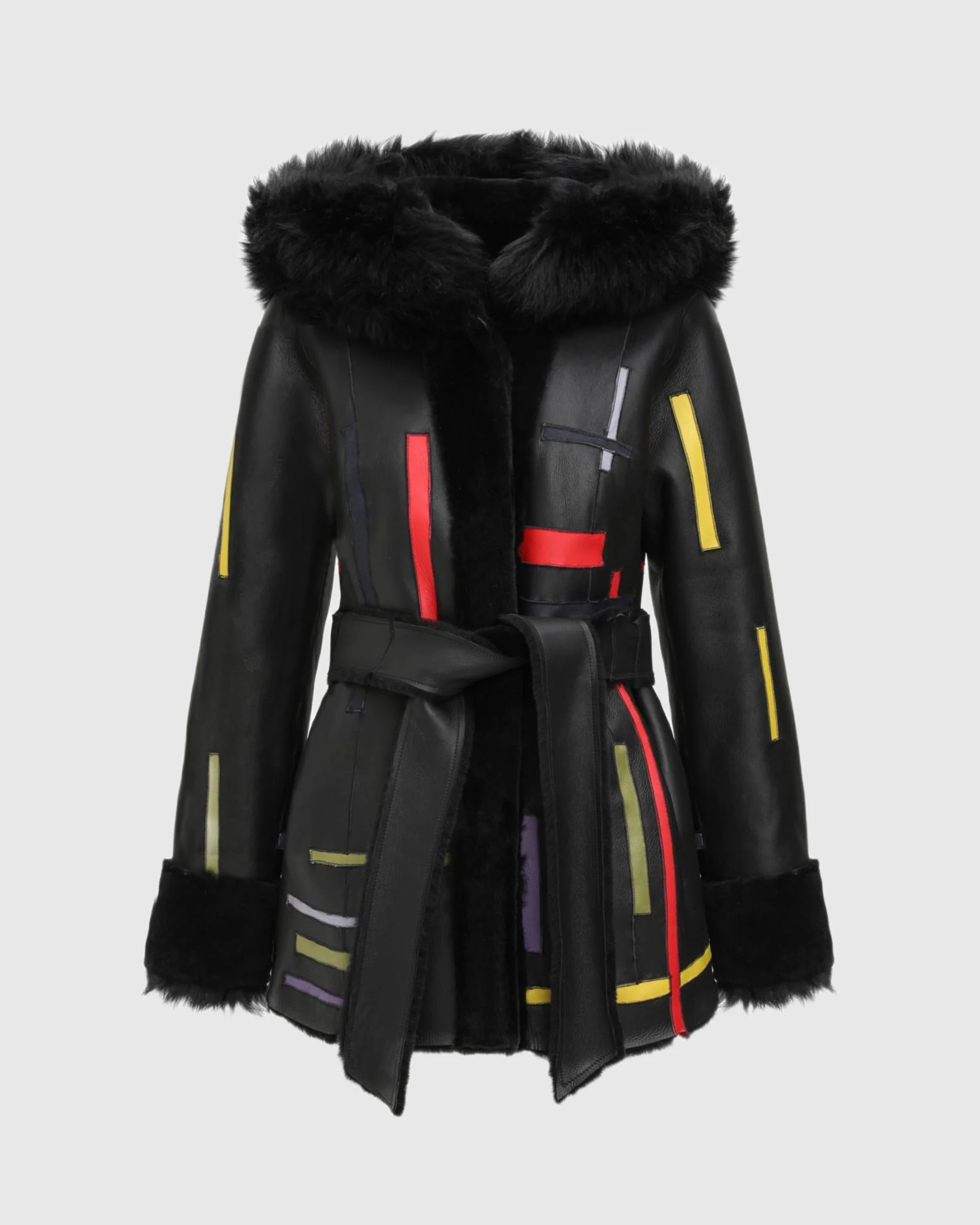 Reversible Shearling Lamb Jacket With Merinillo Shearling Lamb Hood Trim & Cuffs, Belt - Image 9