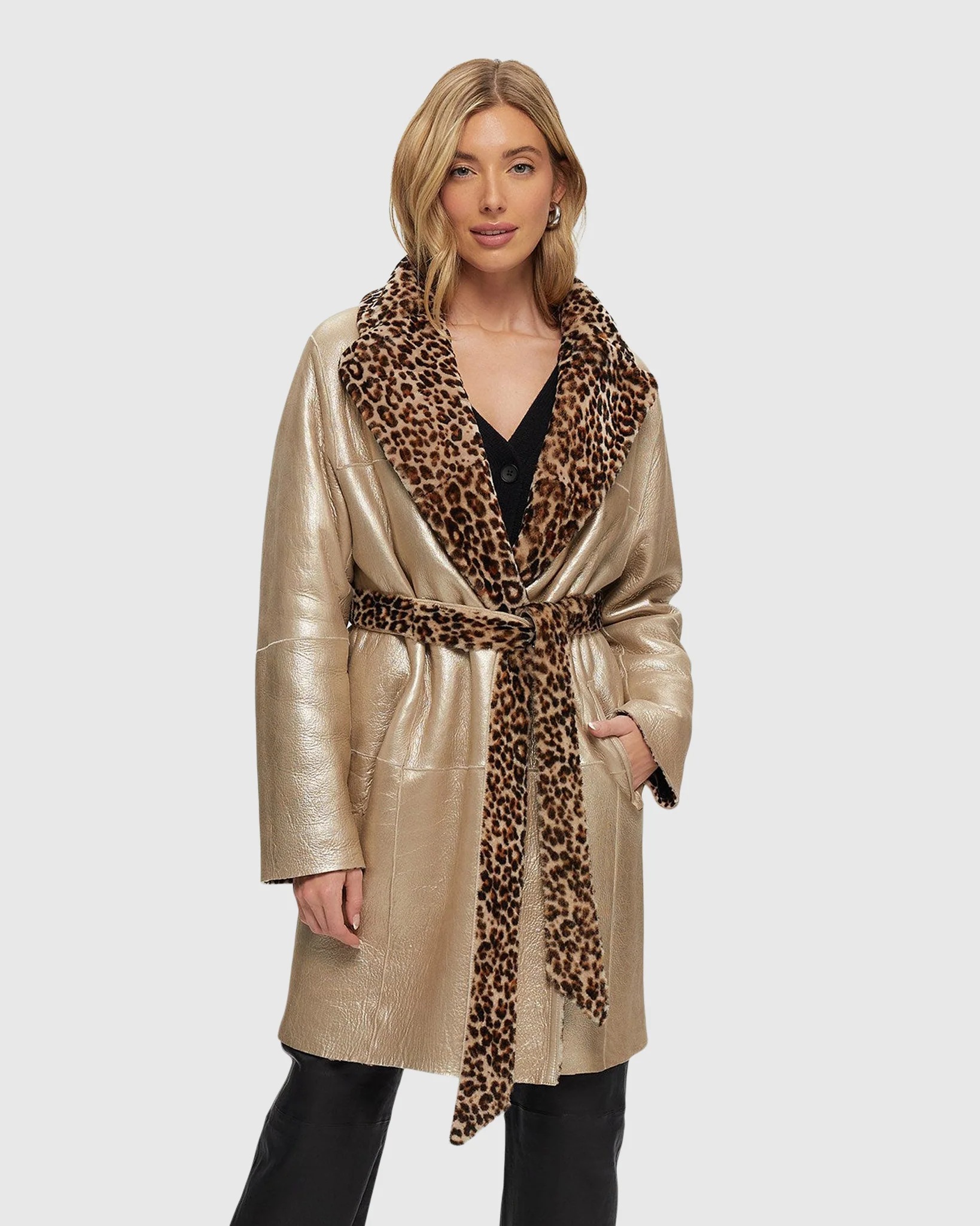 REVERSIBLE SHEARLING LAMB STROLLER, BELT - Image 4