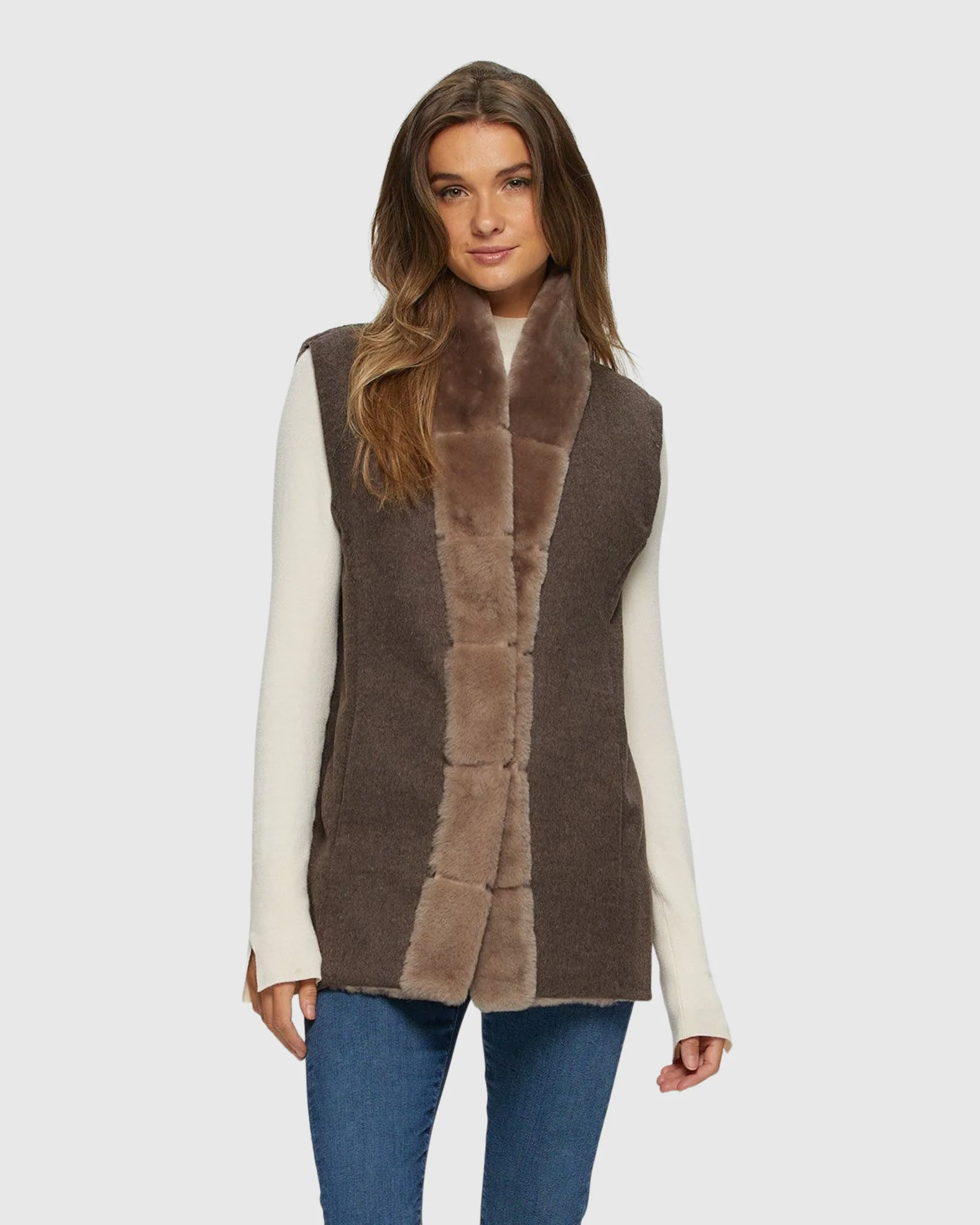 Reversible Select Shearling Lamb Vest With Cashmere & Wool Back And Belt - Image 8