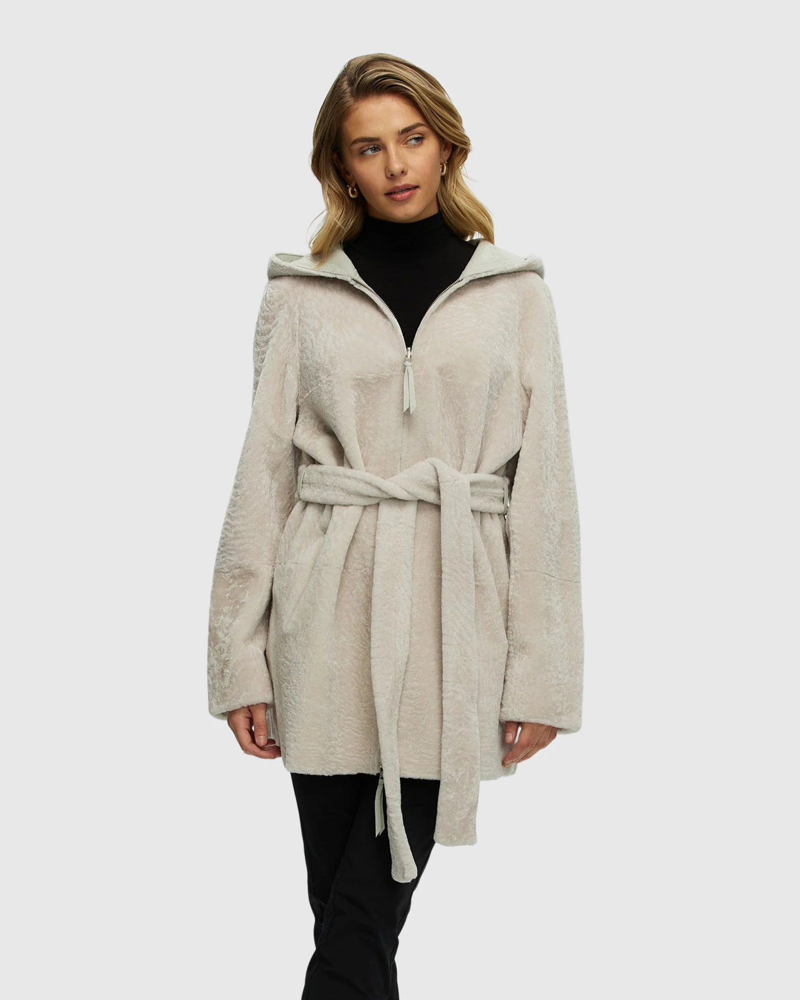 Reversible Select Shearling Lamb Zip Jacket, Hood - Image 11