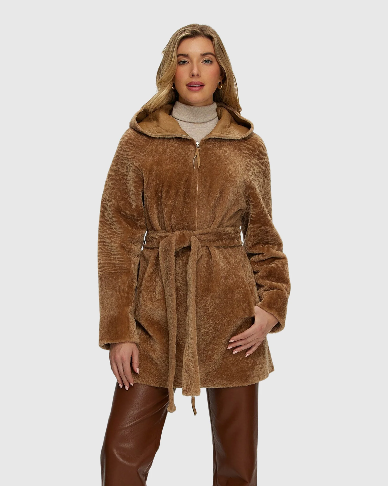 Reversible Select Shearling Lamb Zip Jacket, Hood - Image 15