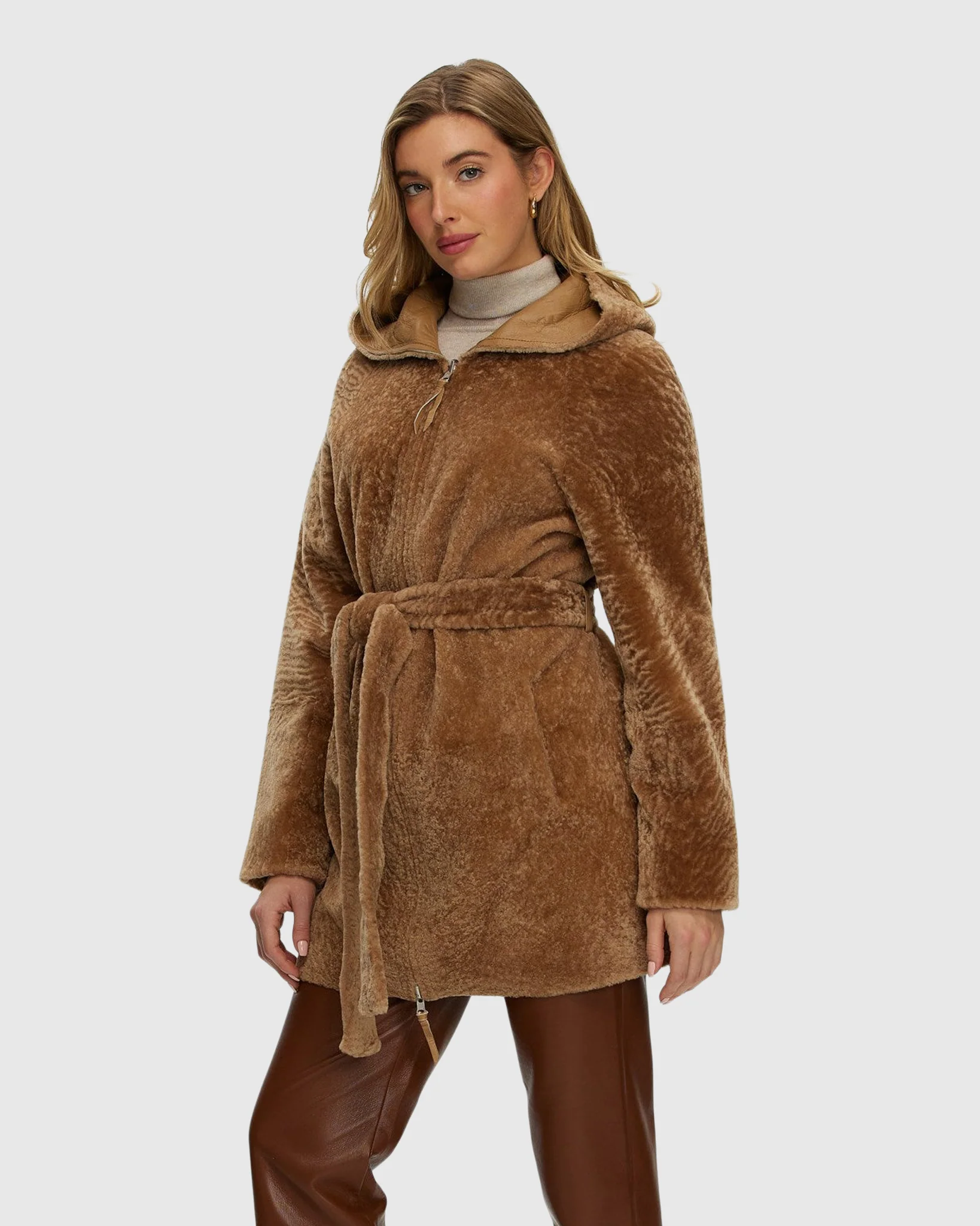 Reversible Select Shearling Lamb Zip Jacket, Hood - Image 16
