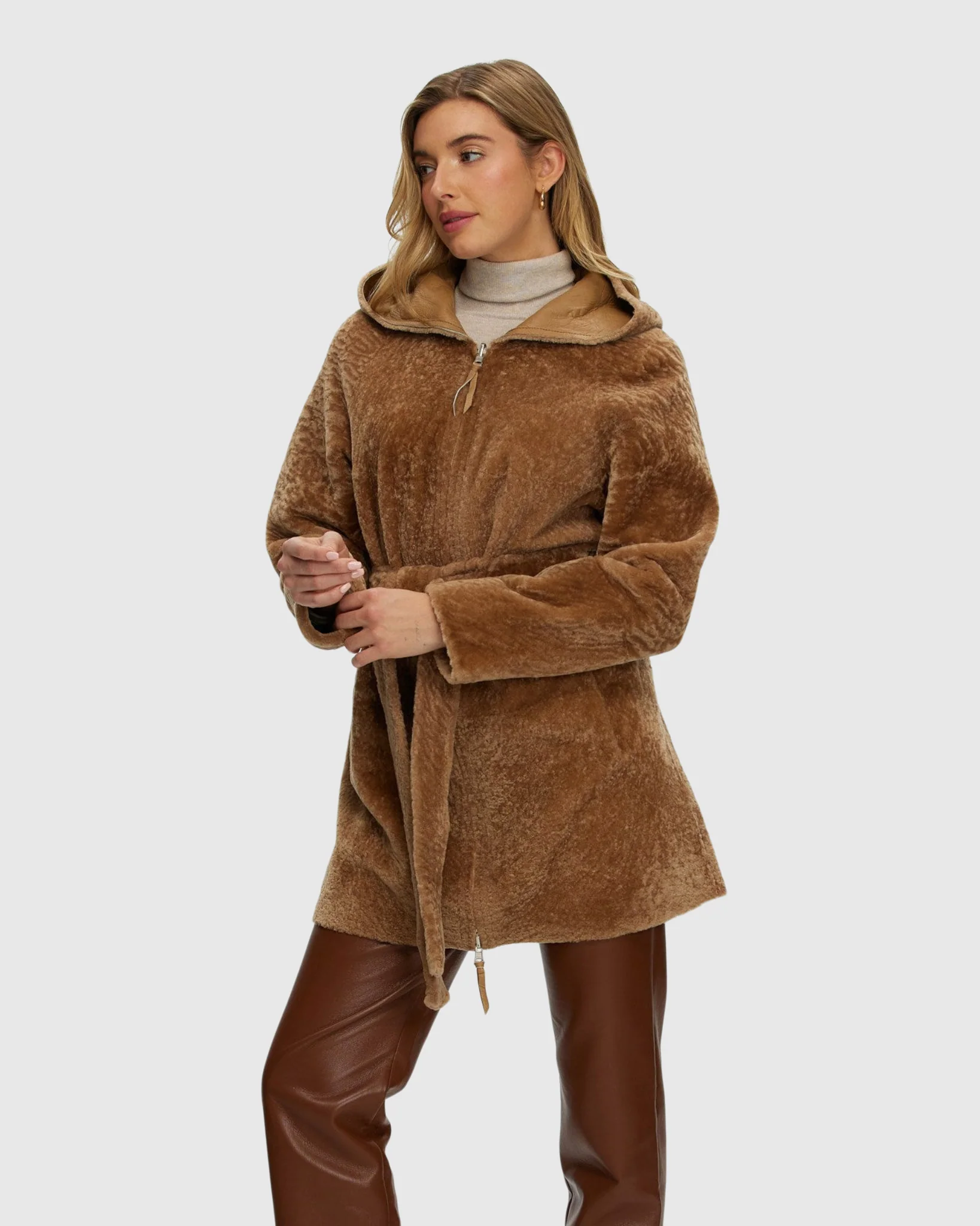 Reversible Select Shearling Lamb Zip Jacket, Hood - Image 17