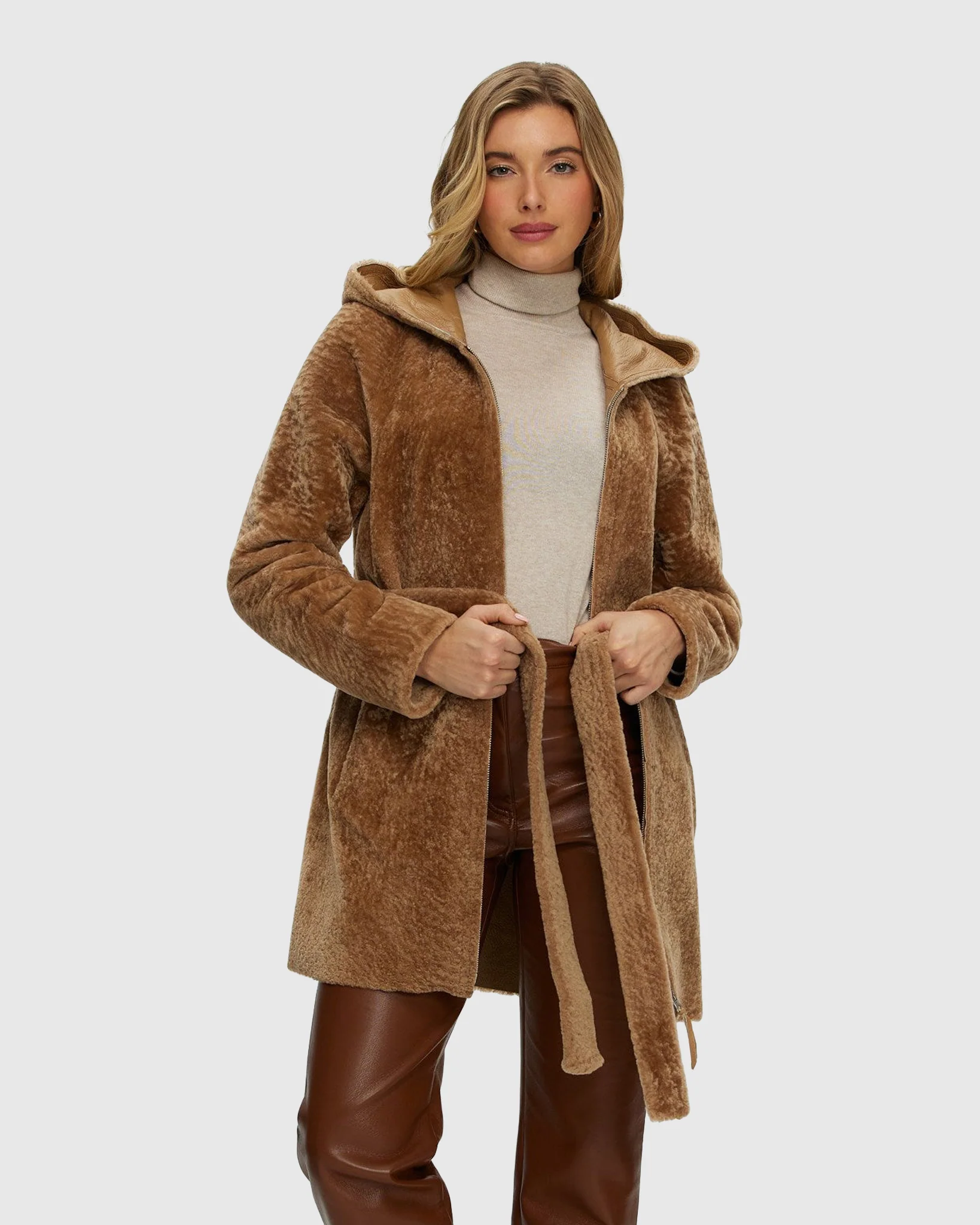 Reversible Select Shearling Lamb Zip Jacket, Hood - Image 20