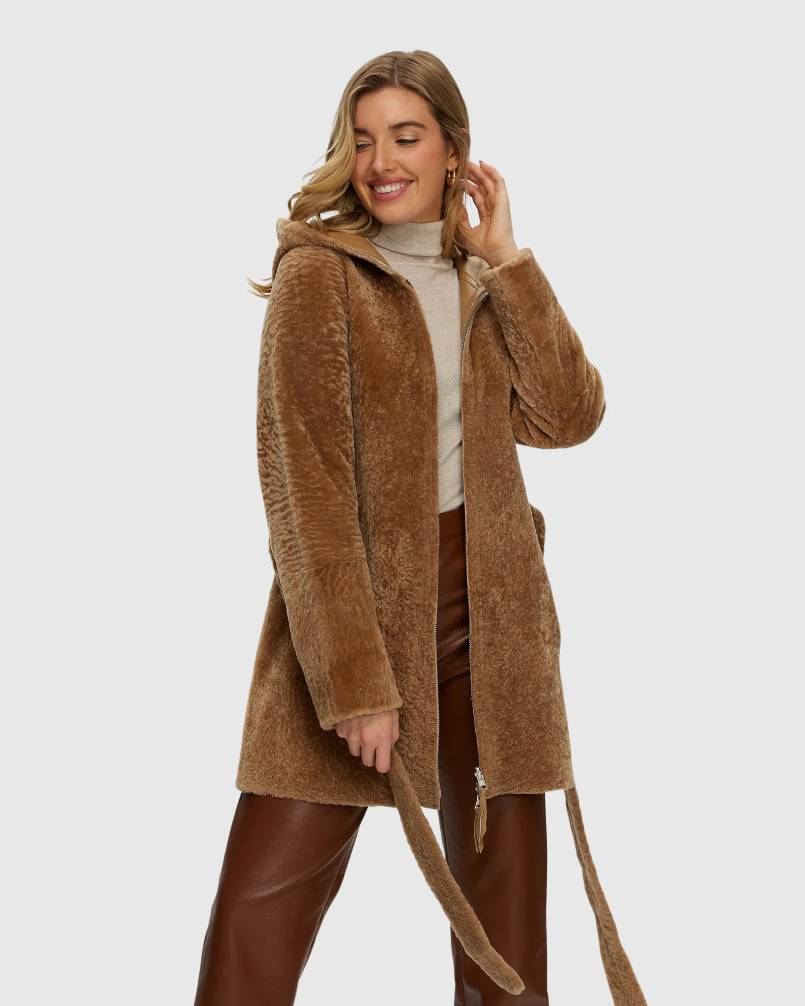 Reversible Select Shearling Lamb Zip Jacket, Hood - Image 21
