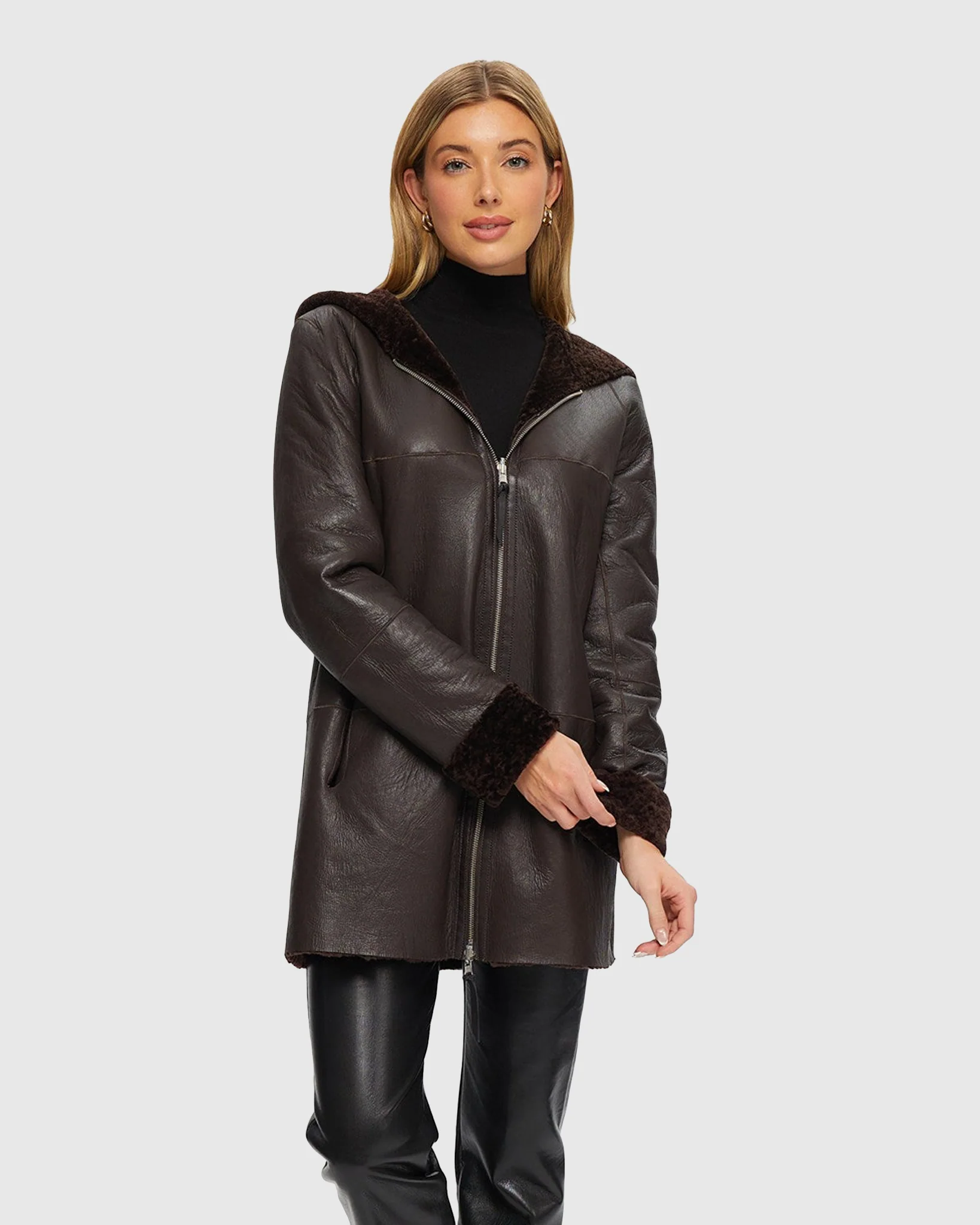 Reversible Select Shearling Lamb Zip Jacket, Hood - Image 3