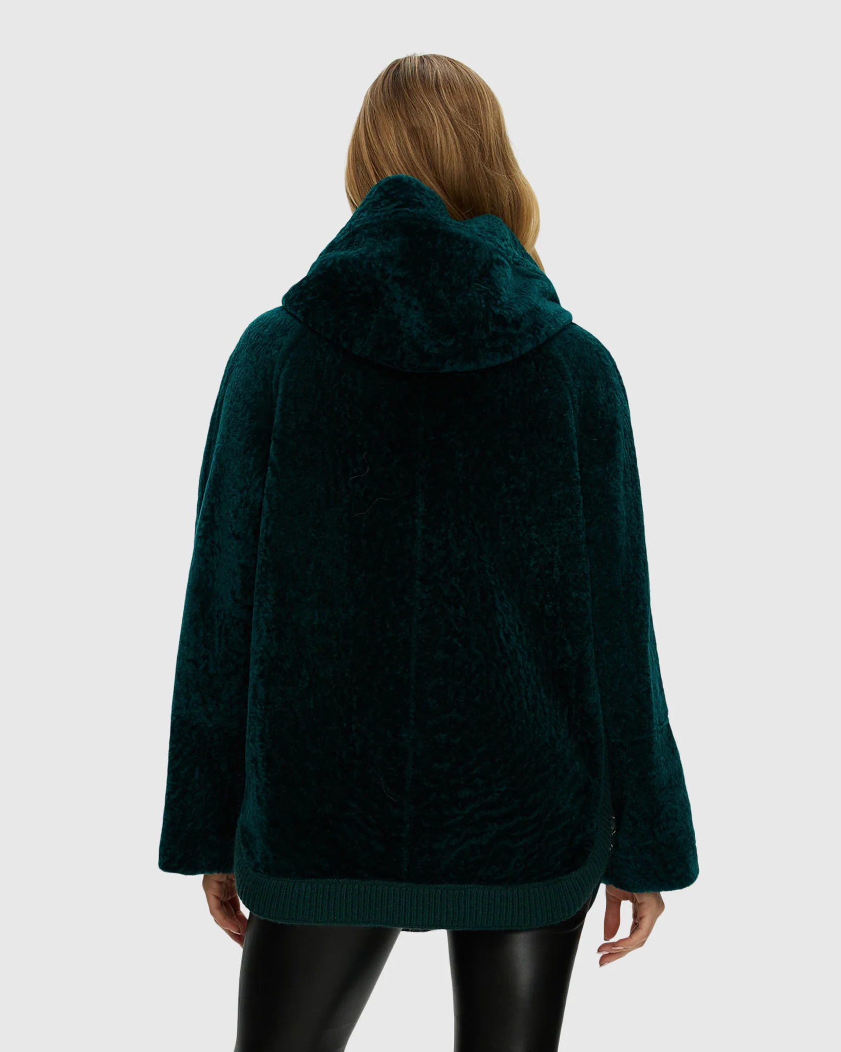 Reversible Select Shearling Lamb Zip Jacket With Ribbed Hem, Hood - Image 13