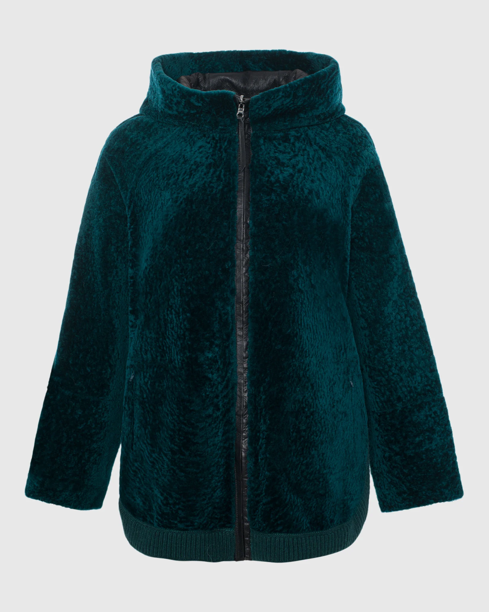 Reversible Select Shearling Lamb Zip Jacket With Ribbed Hem, Hood - Image 15