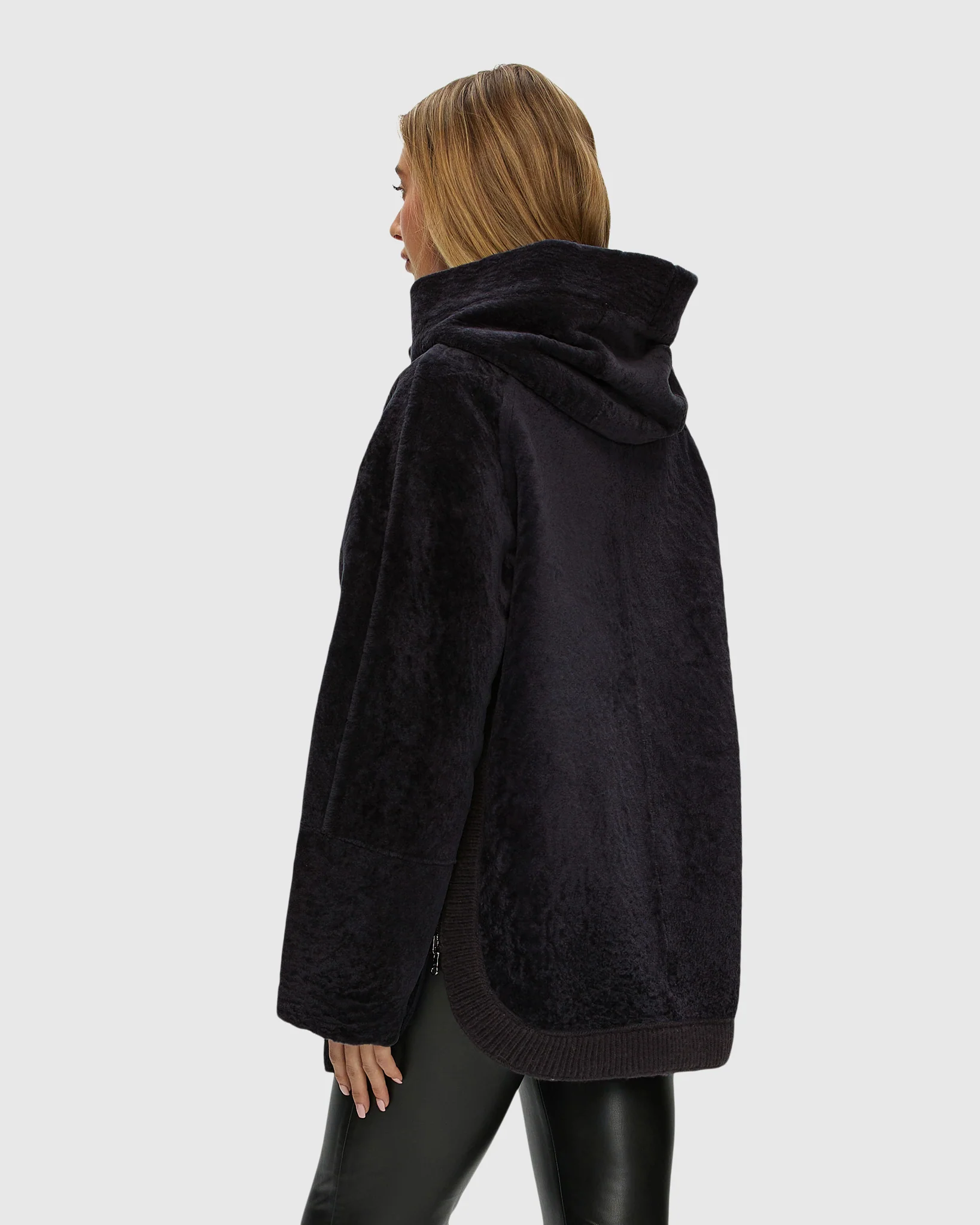 Reversible Select Shearling Lamb Zip Jacket With Ribbed Hem, Hood - Image 19