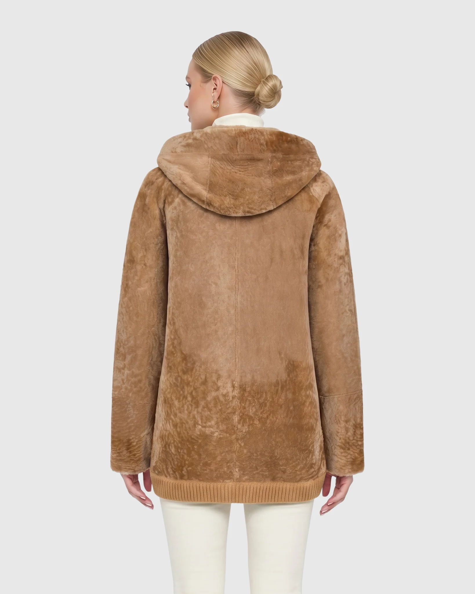 Reversible Select Shearling Lamb Zip Jacket With Ribbed Hem, Hood - Image 27