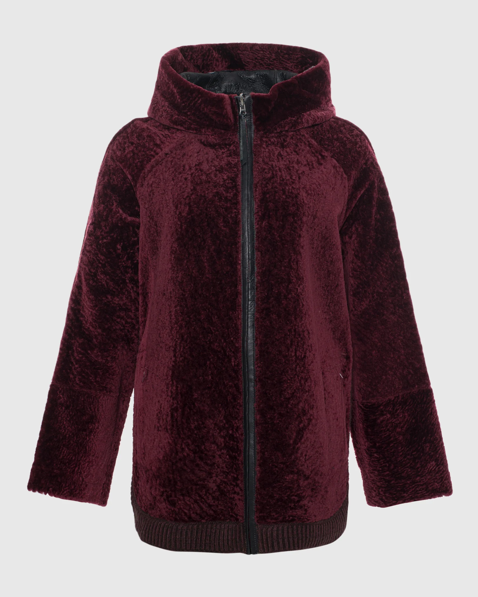Reversible Select Shearling Lamb Zip Jacket With Ribbed Hem, Hood - Image 4