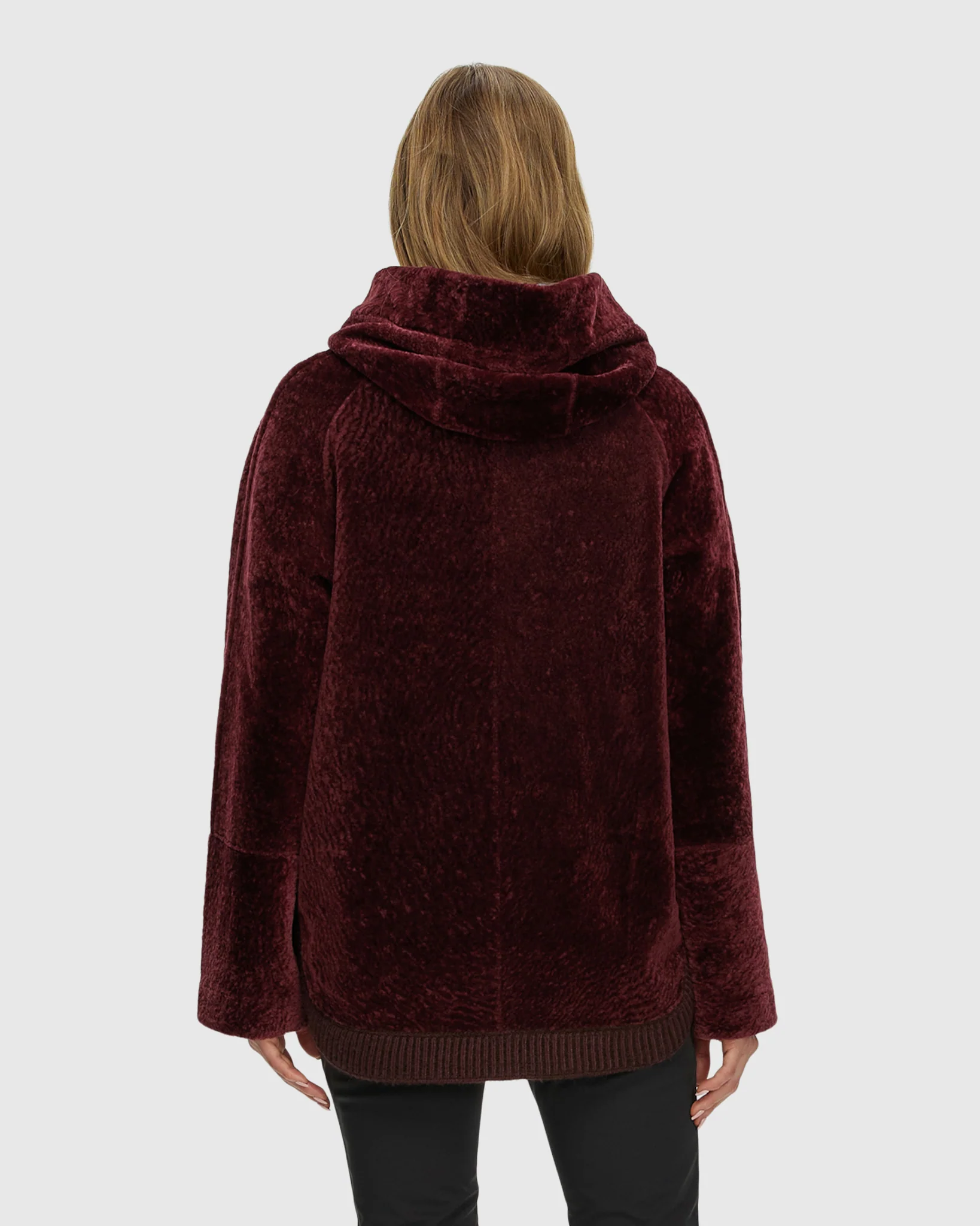 Reversible Select Shearling Lamb Zip Jacket With Ribbed Hem, Hood - Image 5