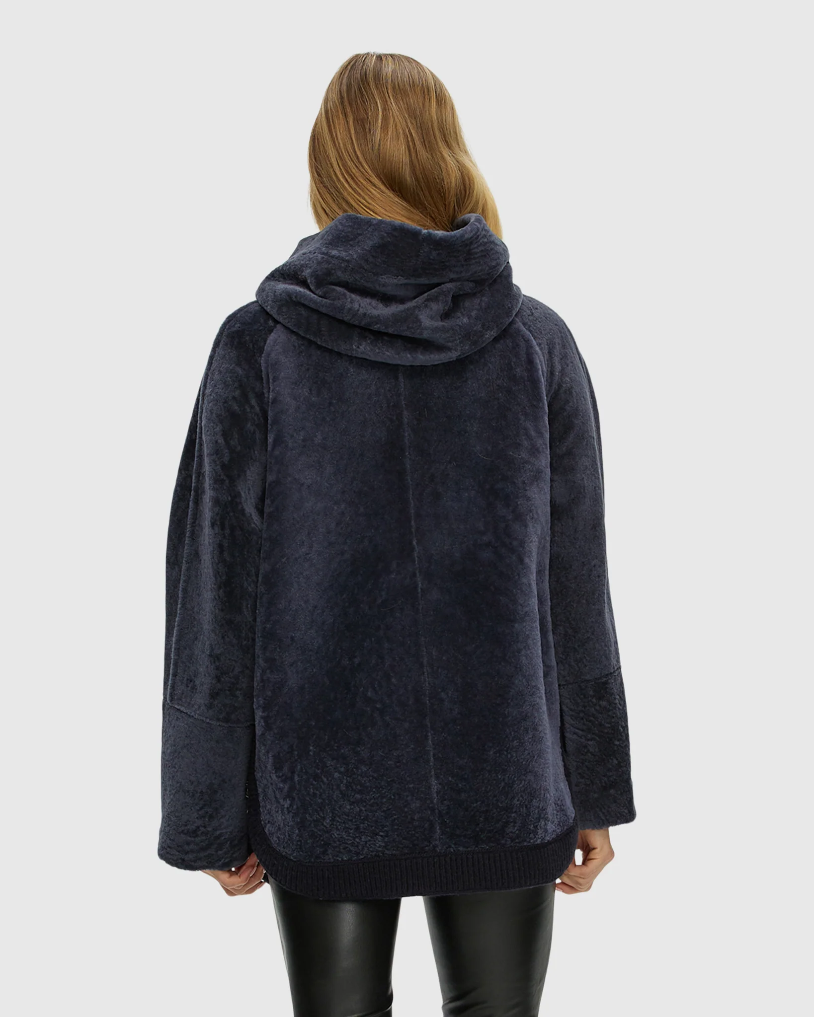 Reversible Select Shearling Lamb Zip Jacket With Ribbed Hem, Hood - Image 9