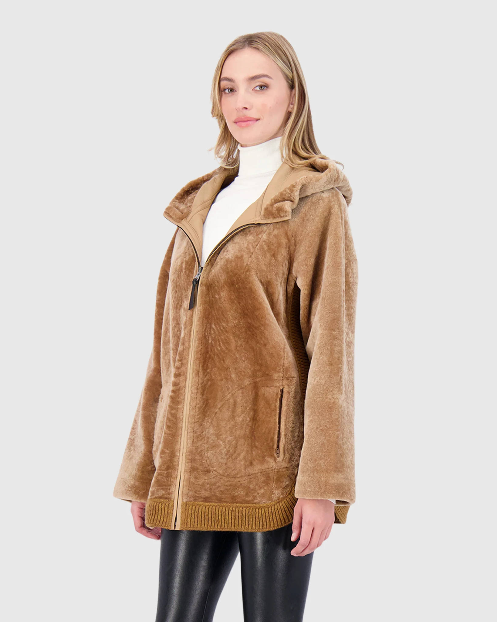 Reversible Select Shearling Lamb Zip Parka With Ribbed Hem - Image 2