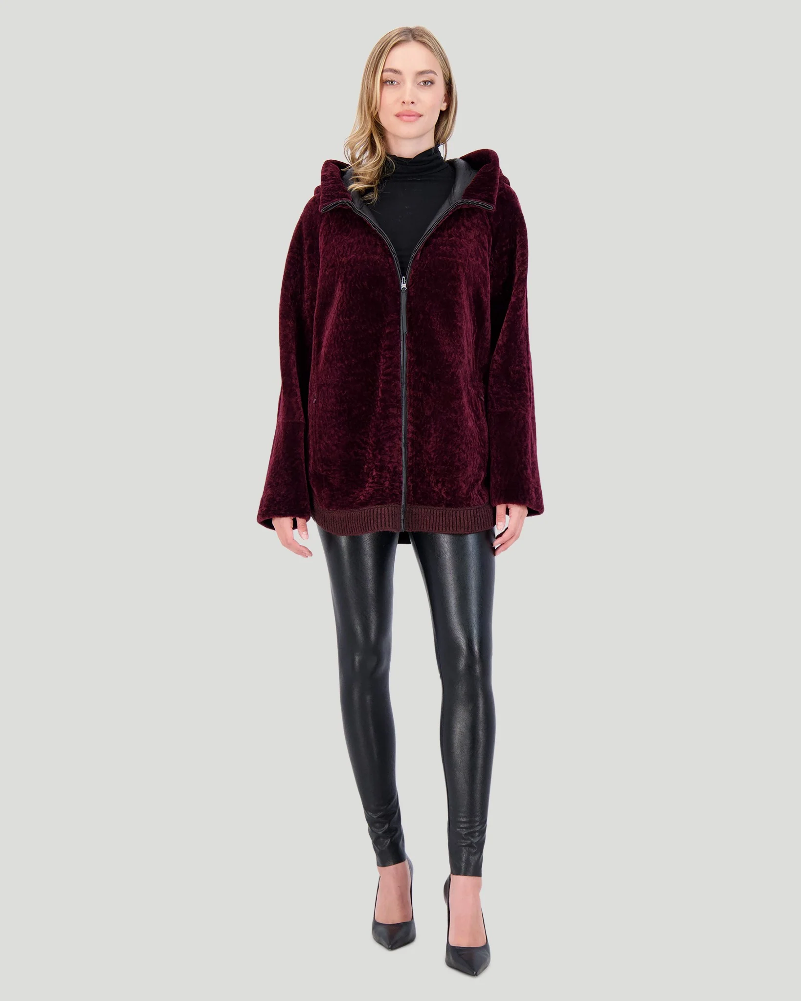 Reversible Select Shearling Lamb Zip Parka With Ribbed Hem - Image 5