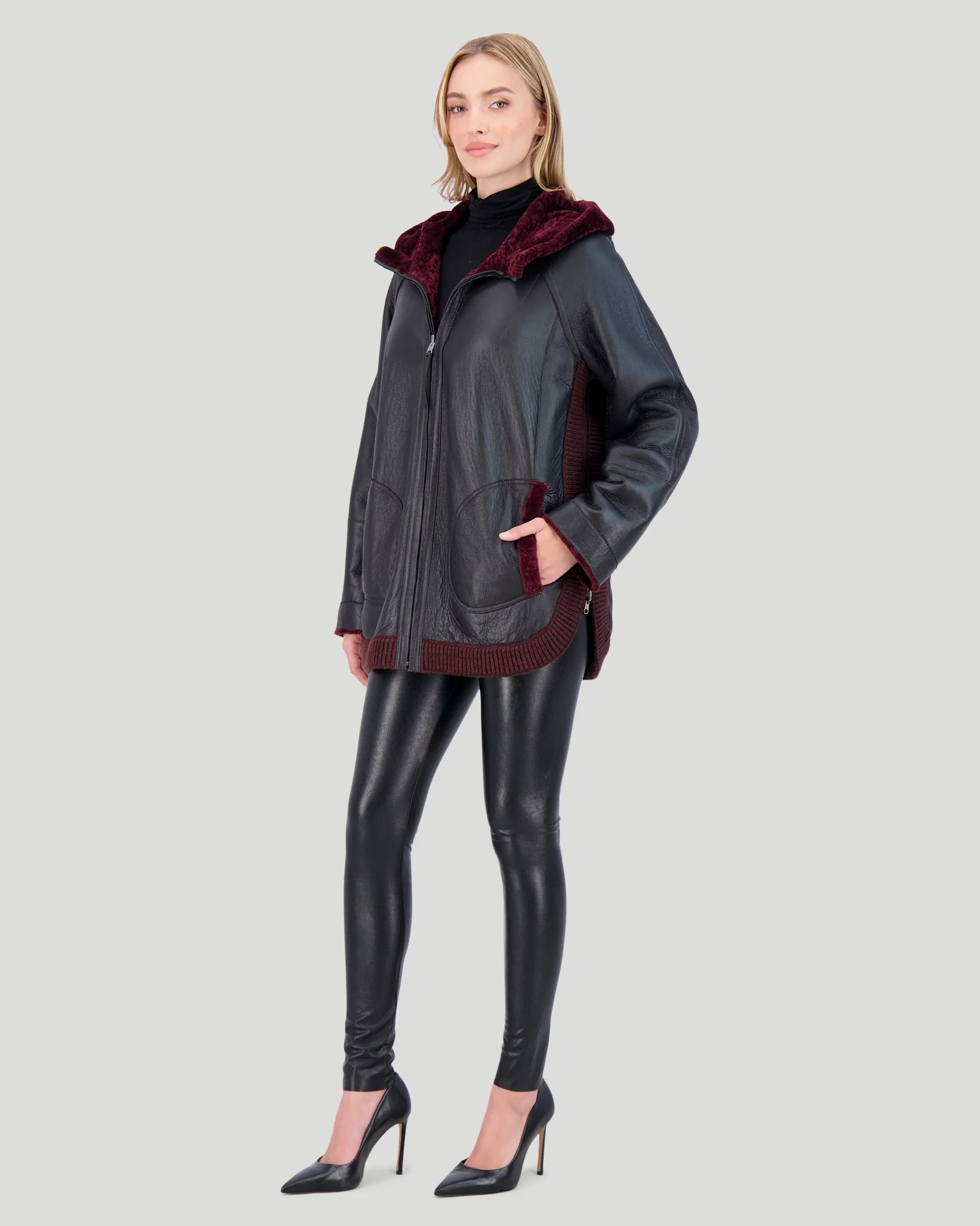 Reversible Select Shearling Lamb Zip Parka With Ribbed Hem - Image 6