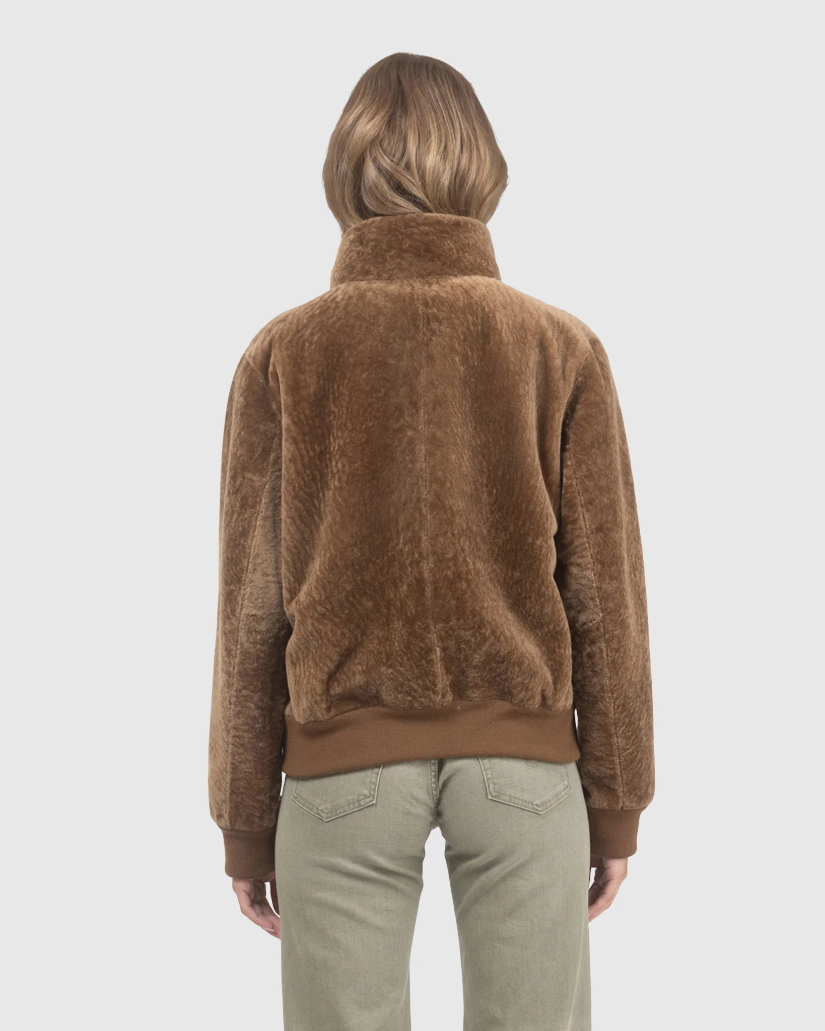 Reversible Textured Shearling Lamb Bomber Jacket - Image 18