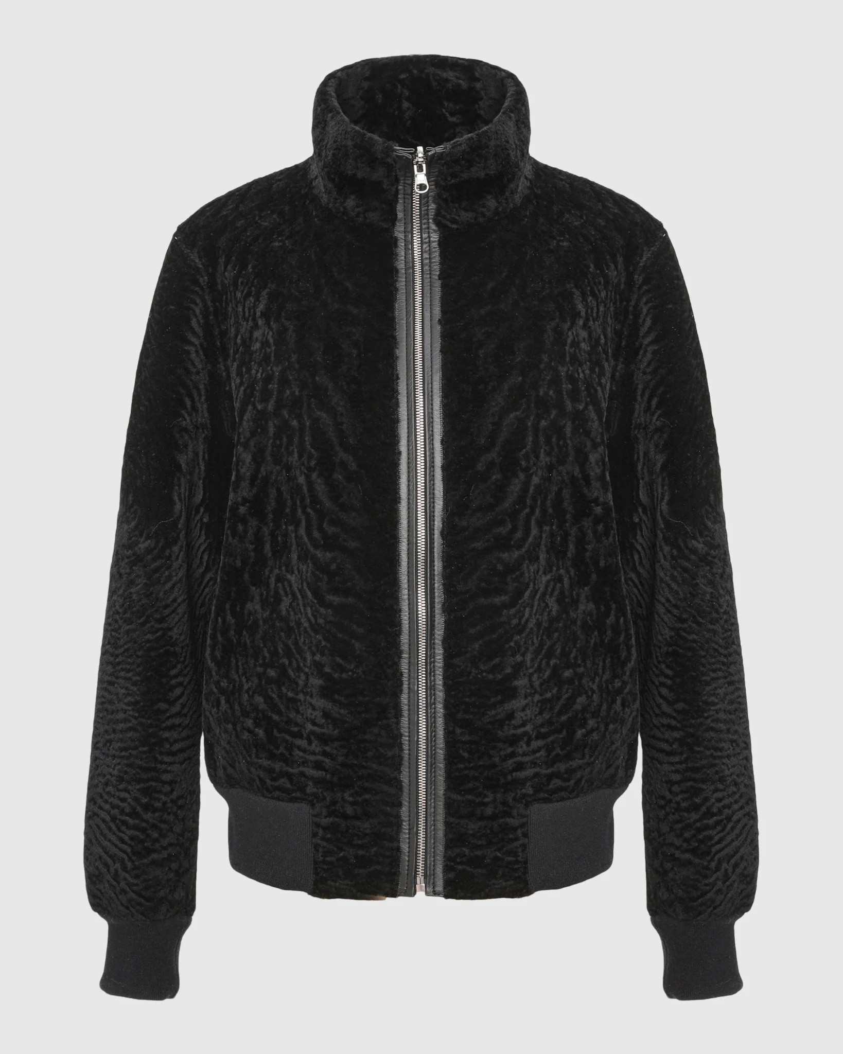 Reversible Textured Shearling Lamb Bomber Jacket - Image 6