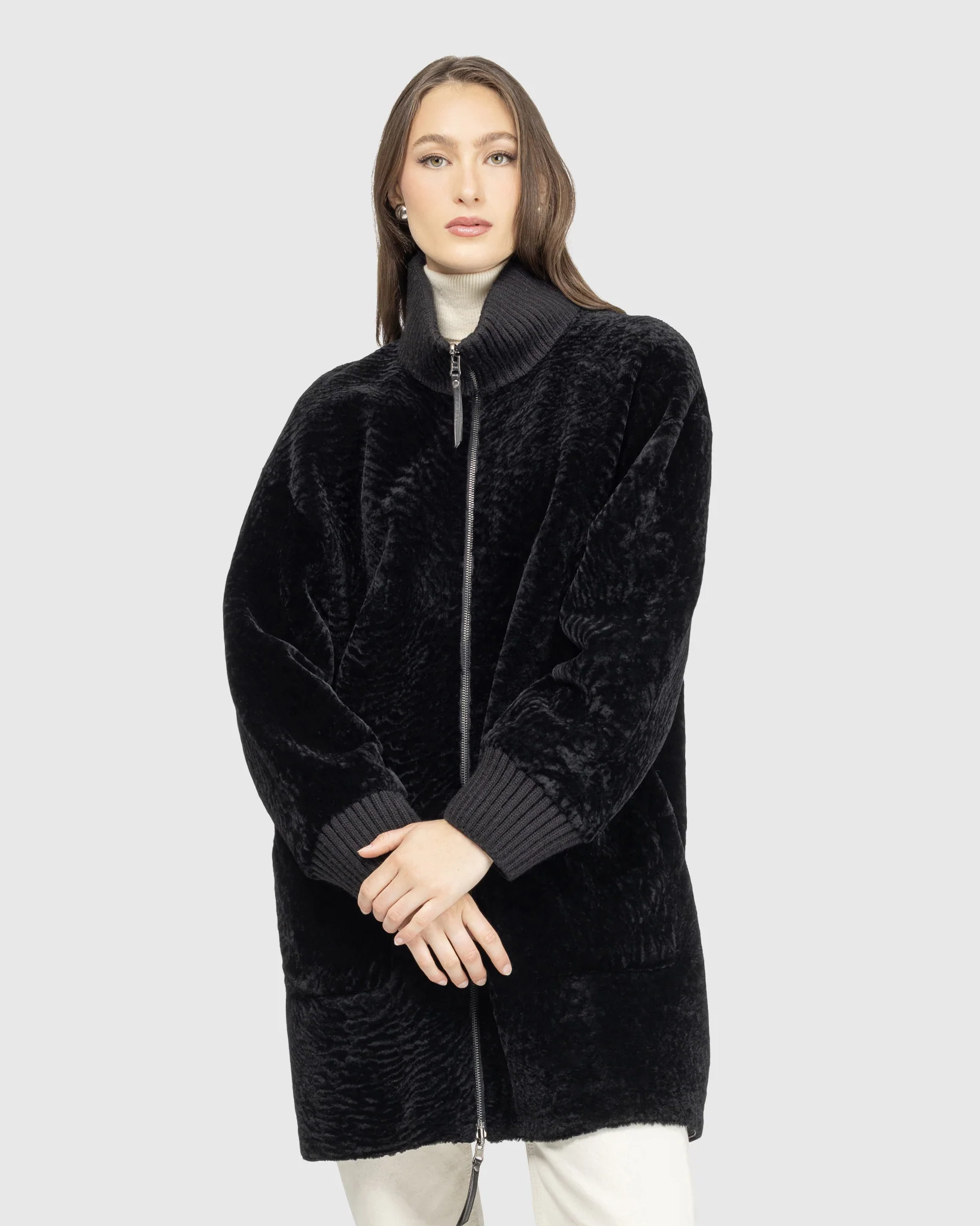 Reversible Textured Shearling Lamb Jacket