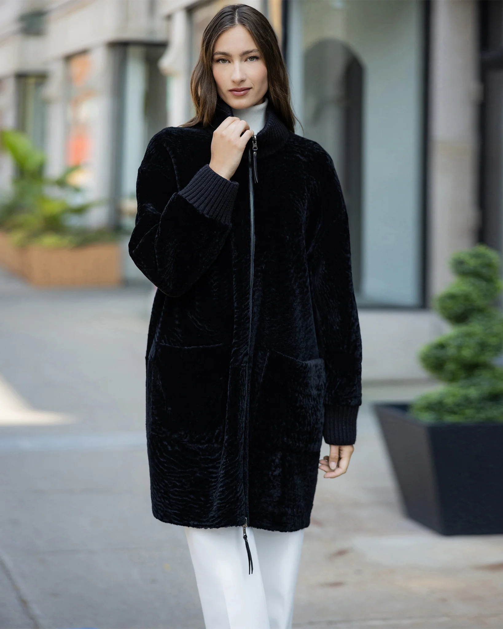 Reversible Textured Shearling Lamb Jacket - Image 10