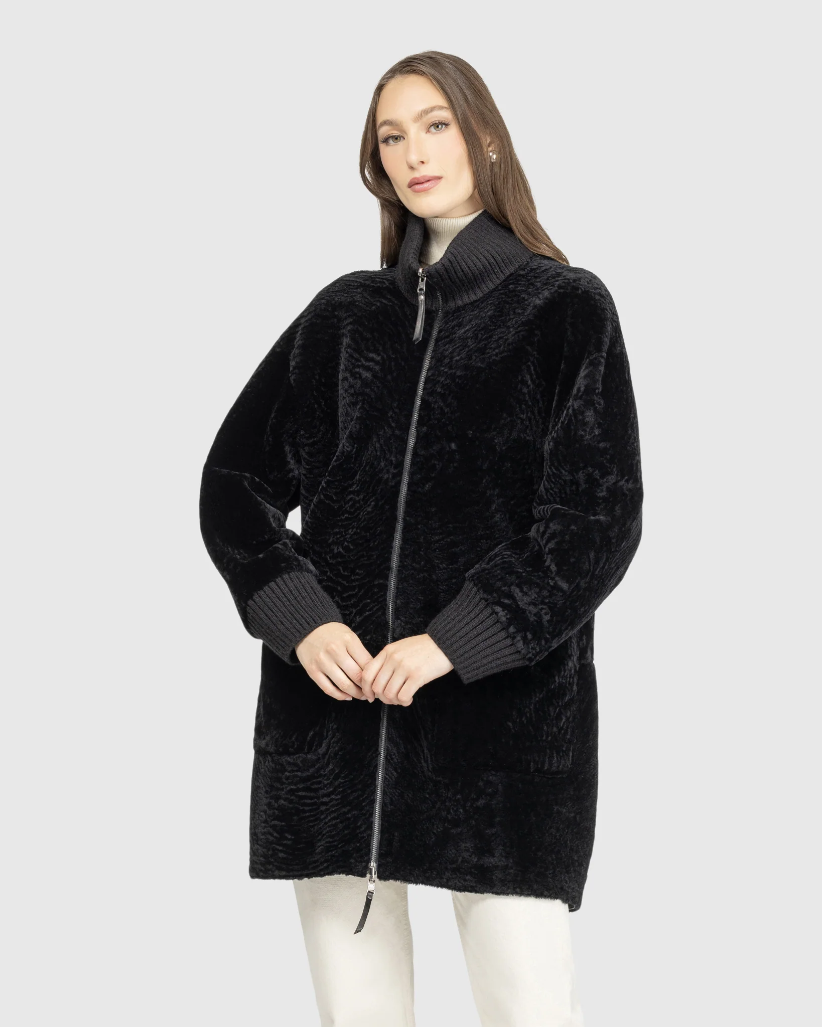 Reversible Textured Shearling Lamb Jacket - Image 2