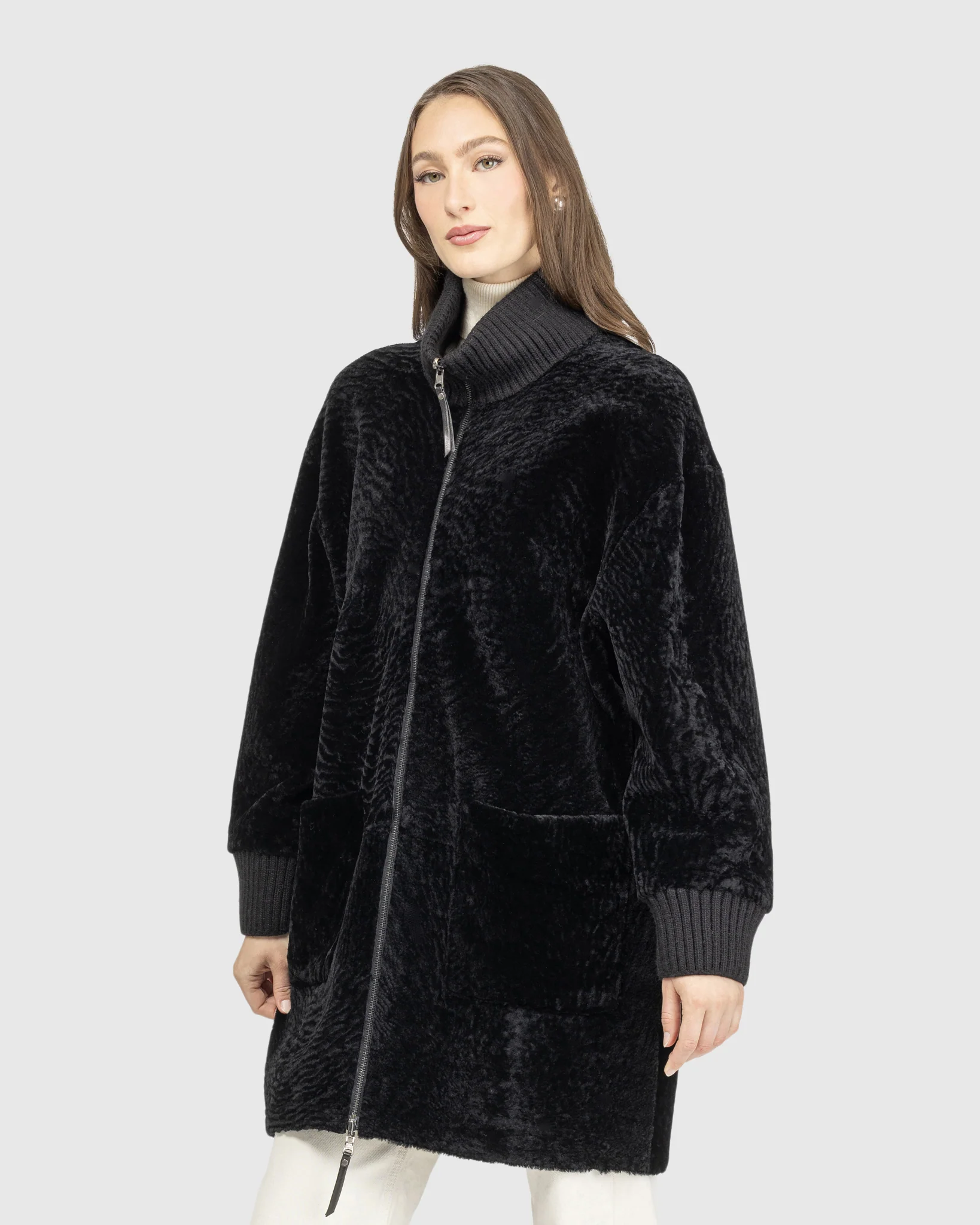 Reversible Textured Shearling Lamb Jacket - Image 3