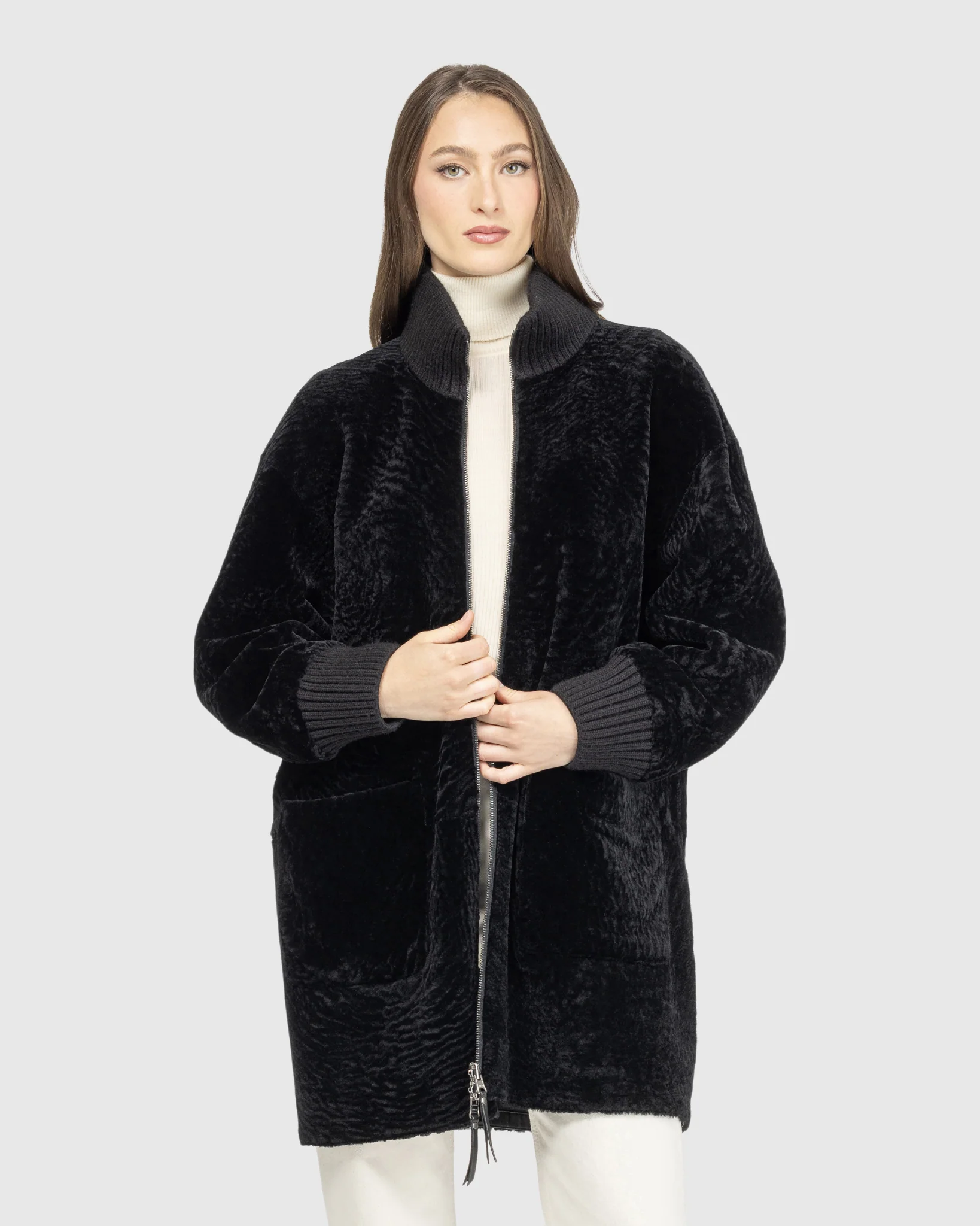 Reversible Textured Shearling Lamb Jacket - Image 6