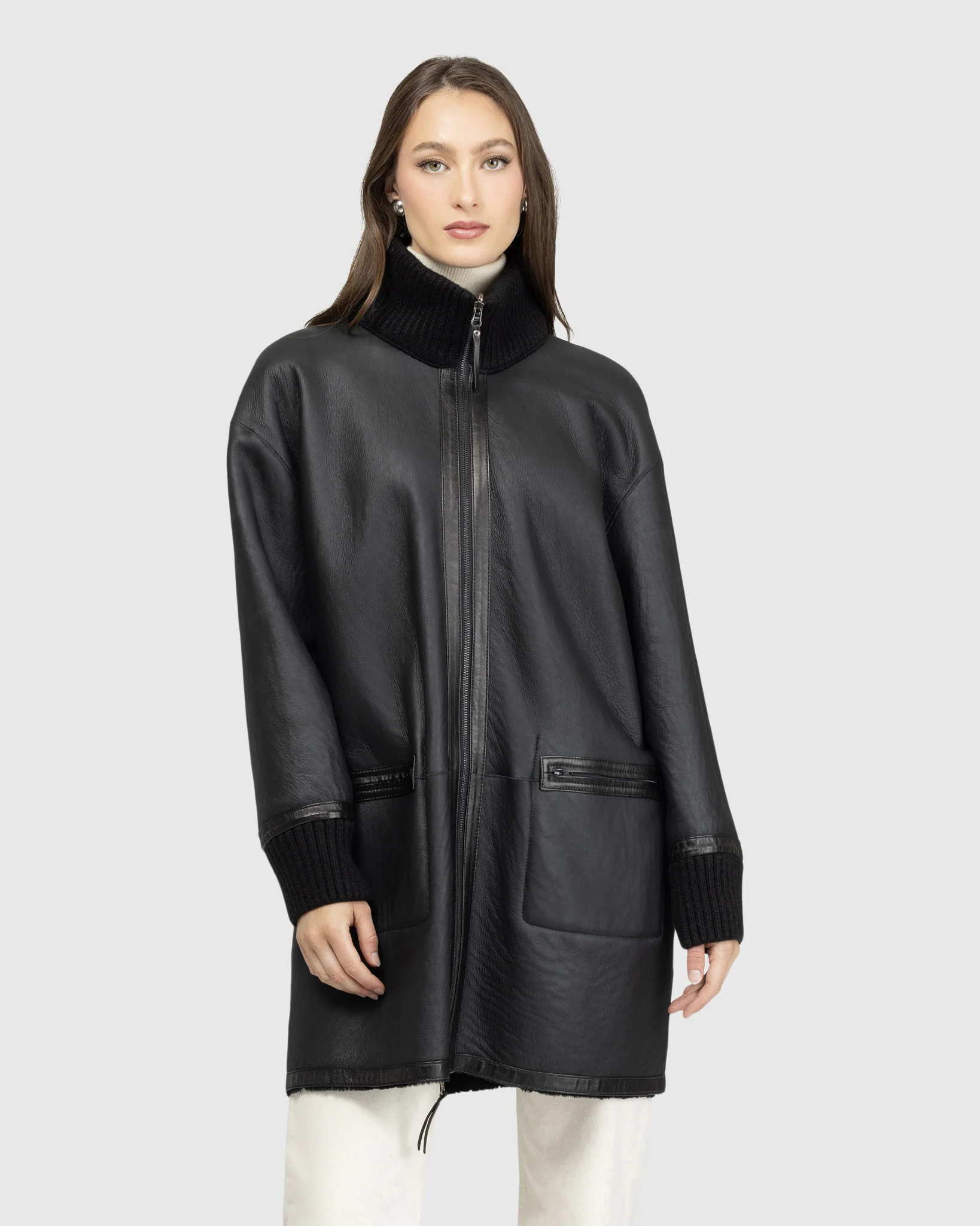 Reversible Textured Shearling Lamb Jacket - Image 7