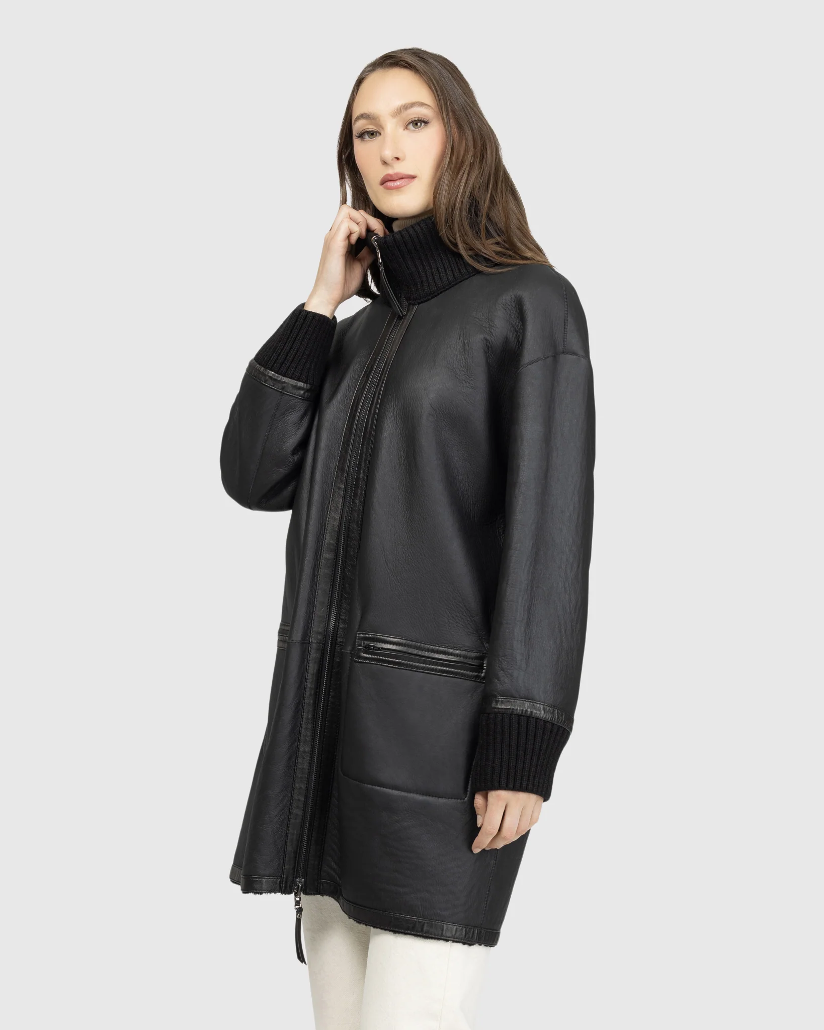 Reversible Textured Shearling Lamb Jacket - Image 8