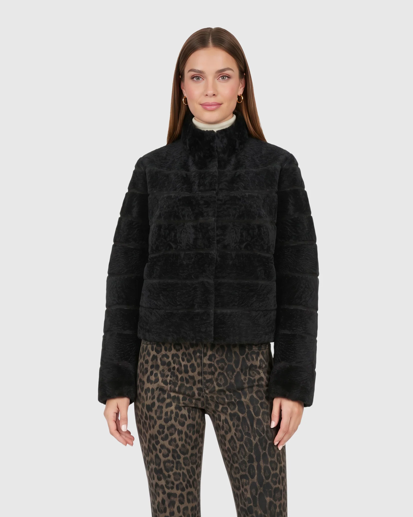 Reversible Textured Shearling Lamb Jacket