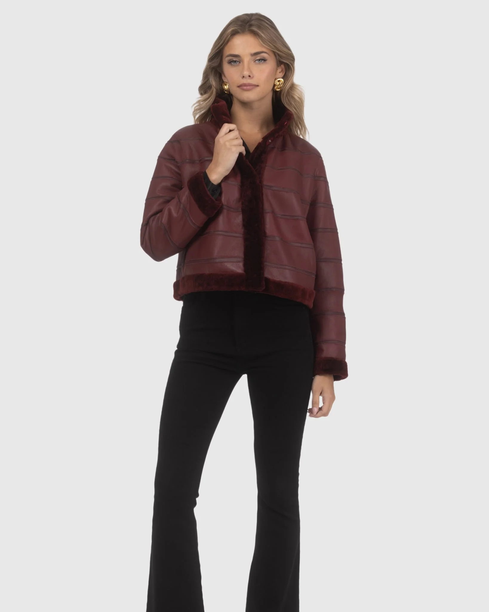 Reversible Textured Shearling Lamb Jacket - Image 10