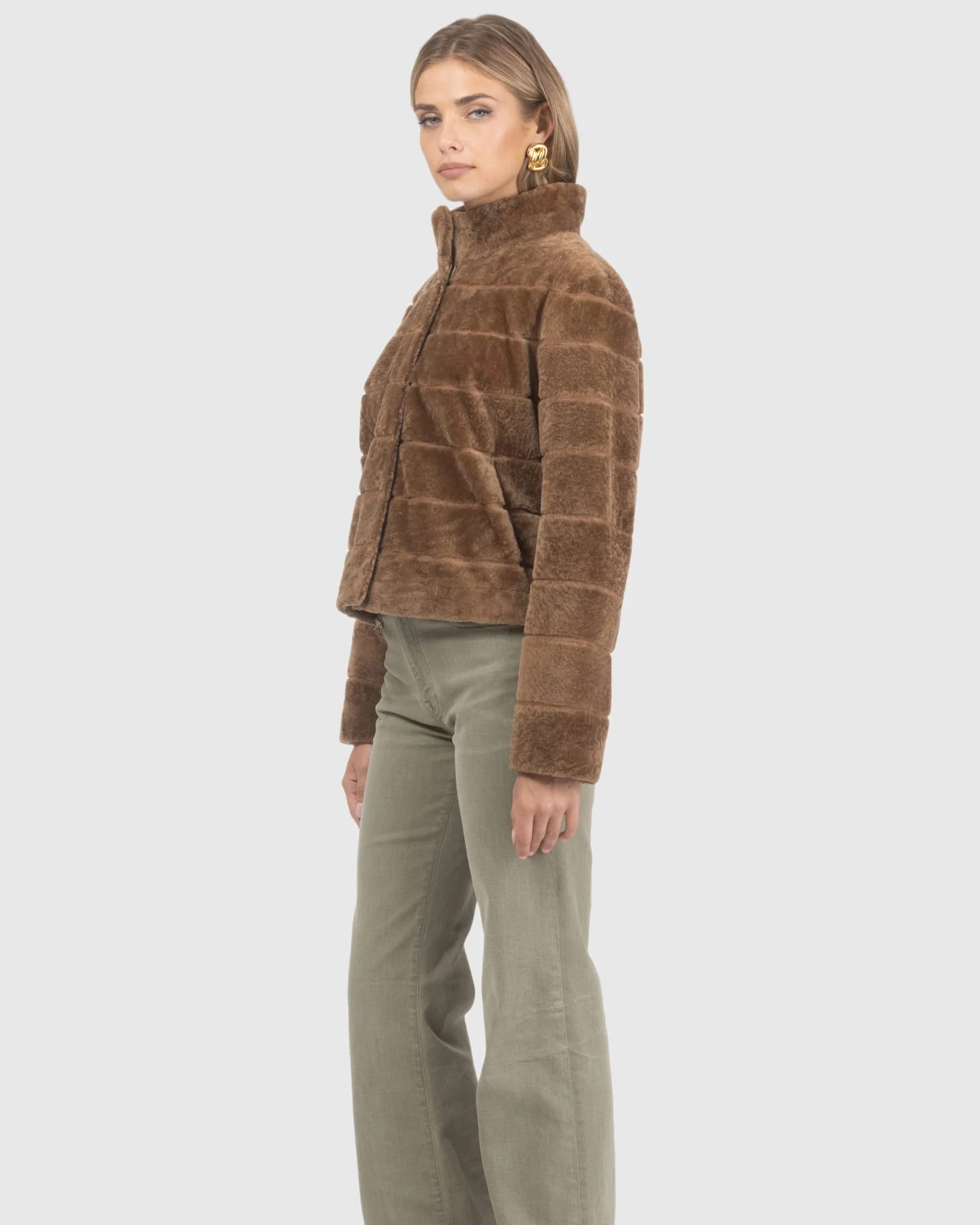 Reversible Textured Shearling Lamb Jacket - Image 14