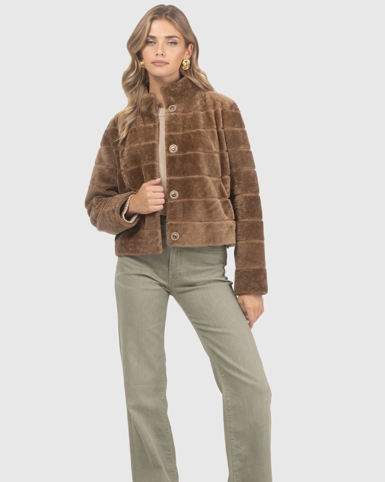 Reversible Textured Shearling Lamb Jacket - Image 17
