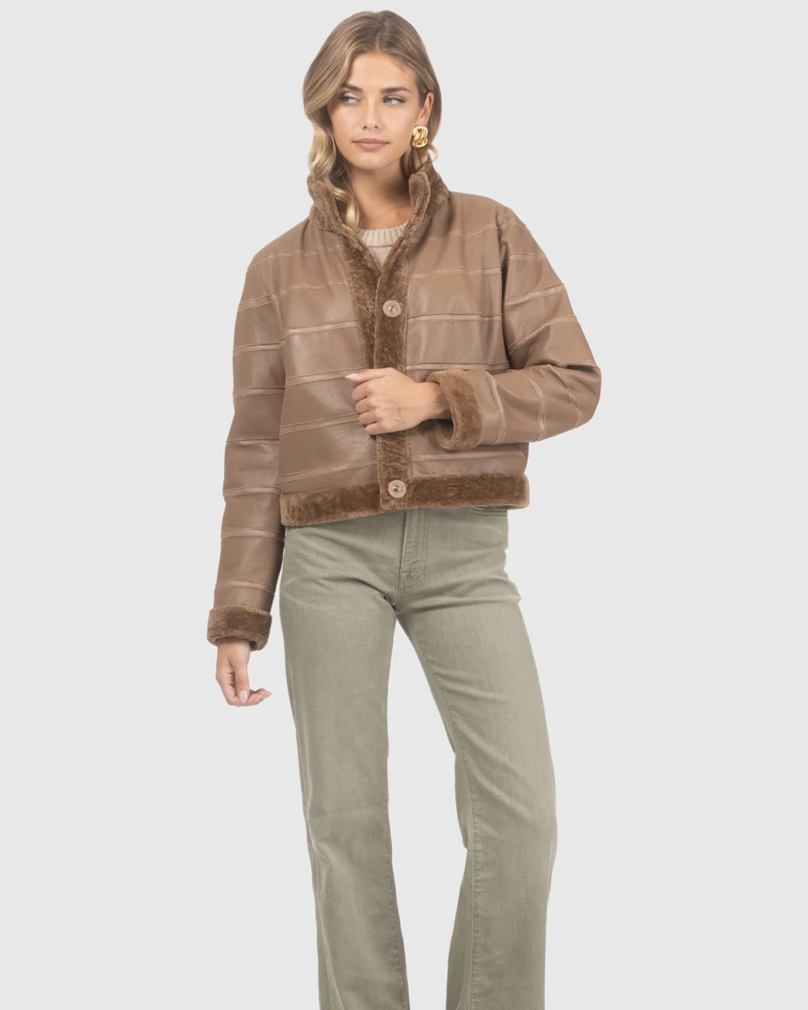 Reversible Textured Shearling Lamb Jacket - Image 18
