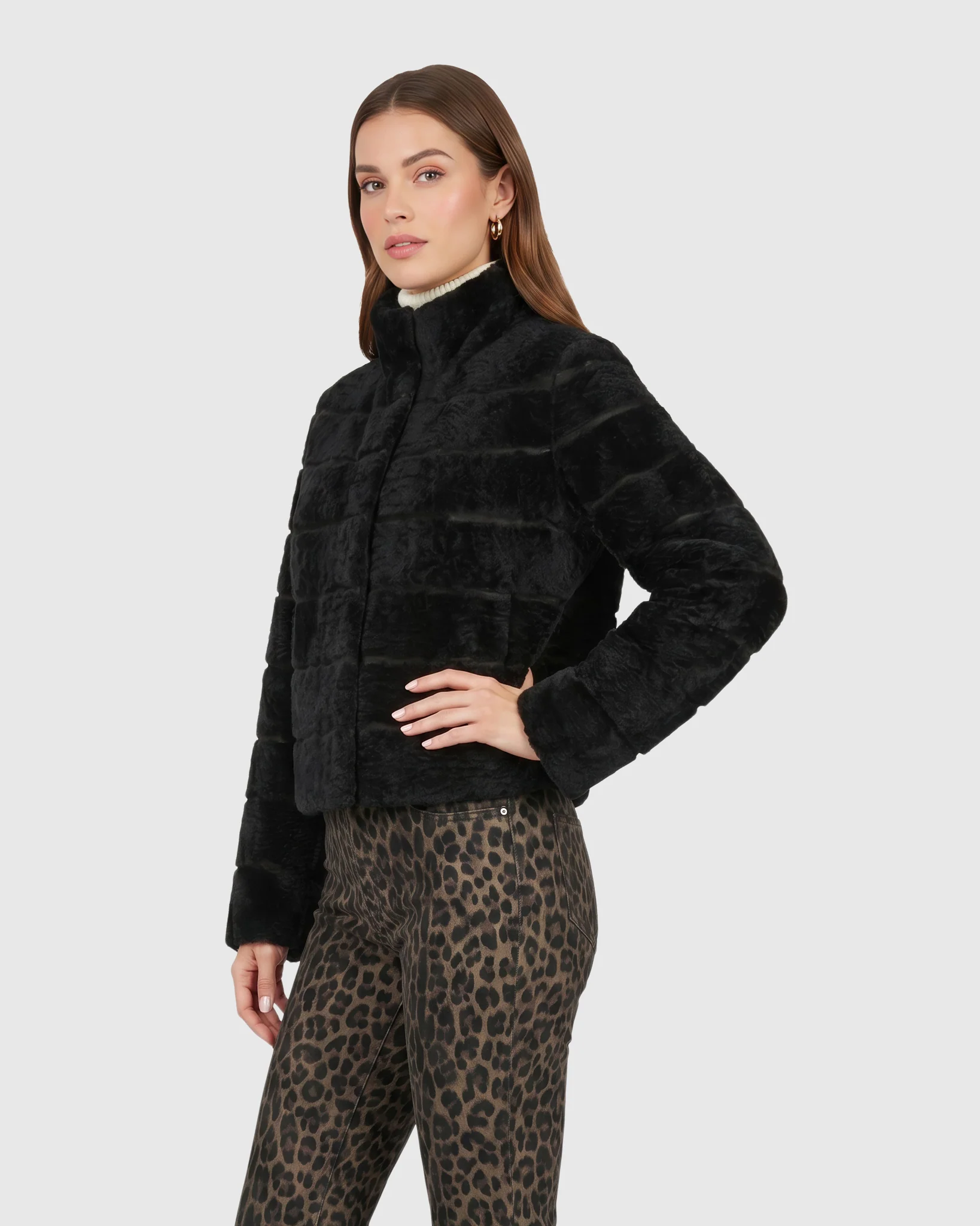 Reversible Textured Shearling Lamb Jacket - Image 2