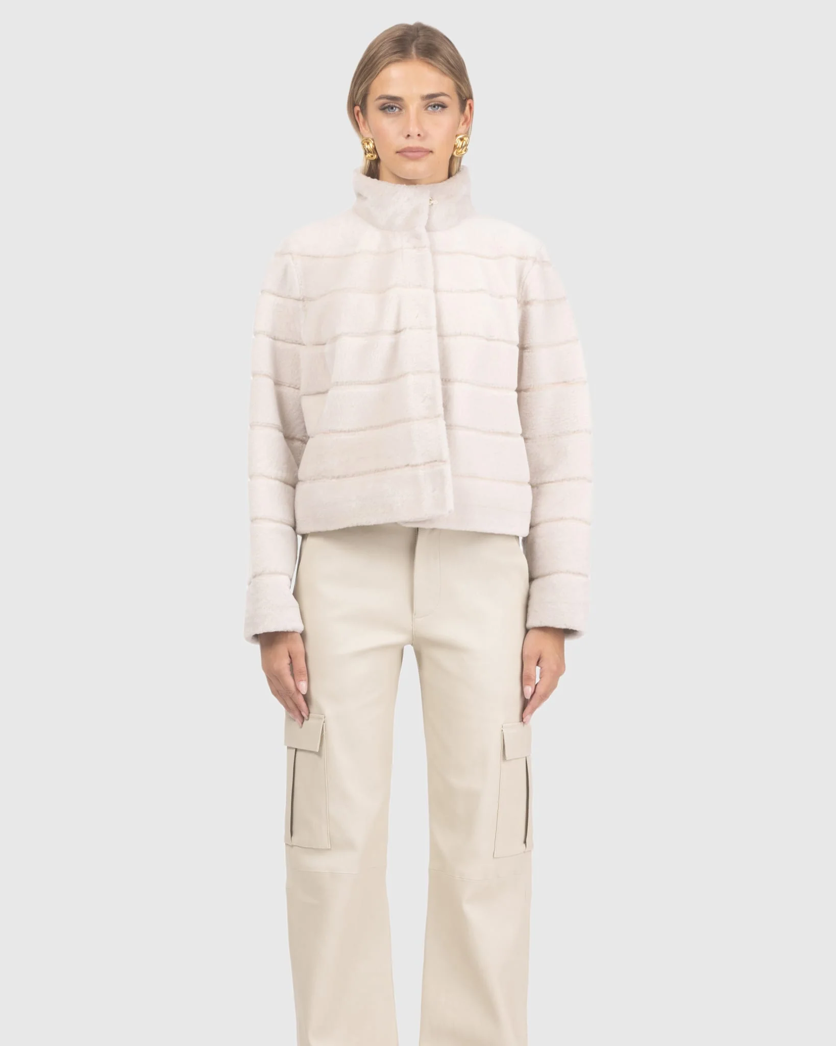 Reversible Textured Shearling Lamb Jacket - Image 21